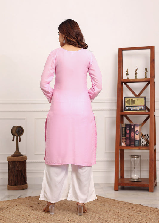 BABY PINK Embroidered Chikan Kurta with plazzo ethnic Indian wear- Chikankari Work