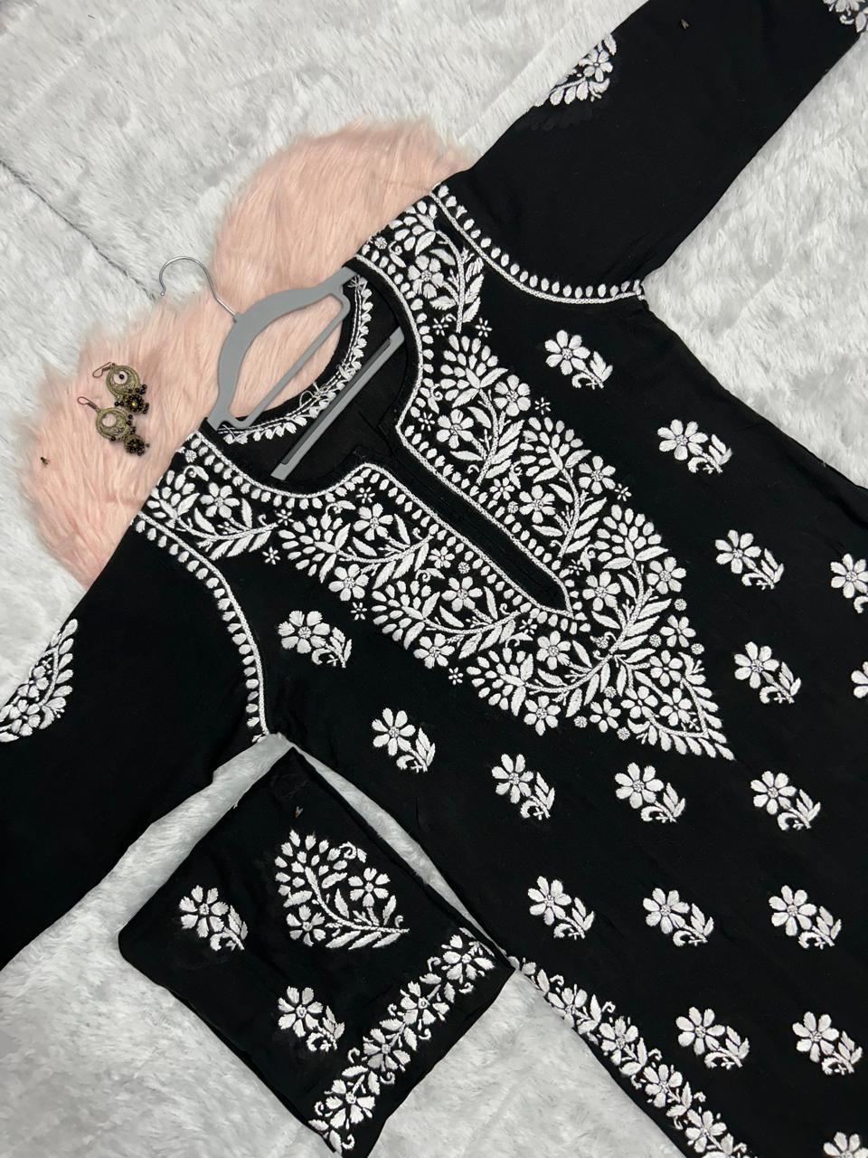 BLACK Chikankari Kurti Set Online At Best Price For Women