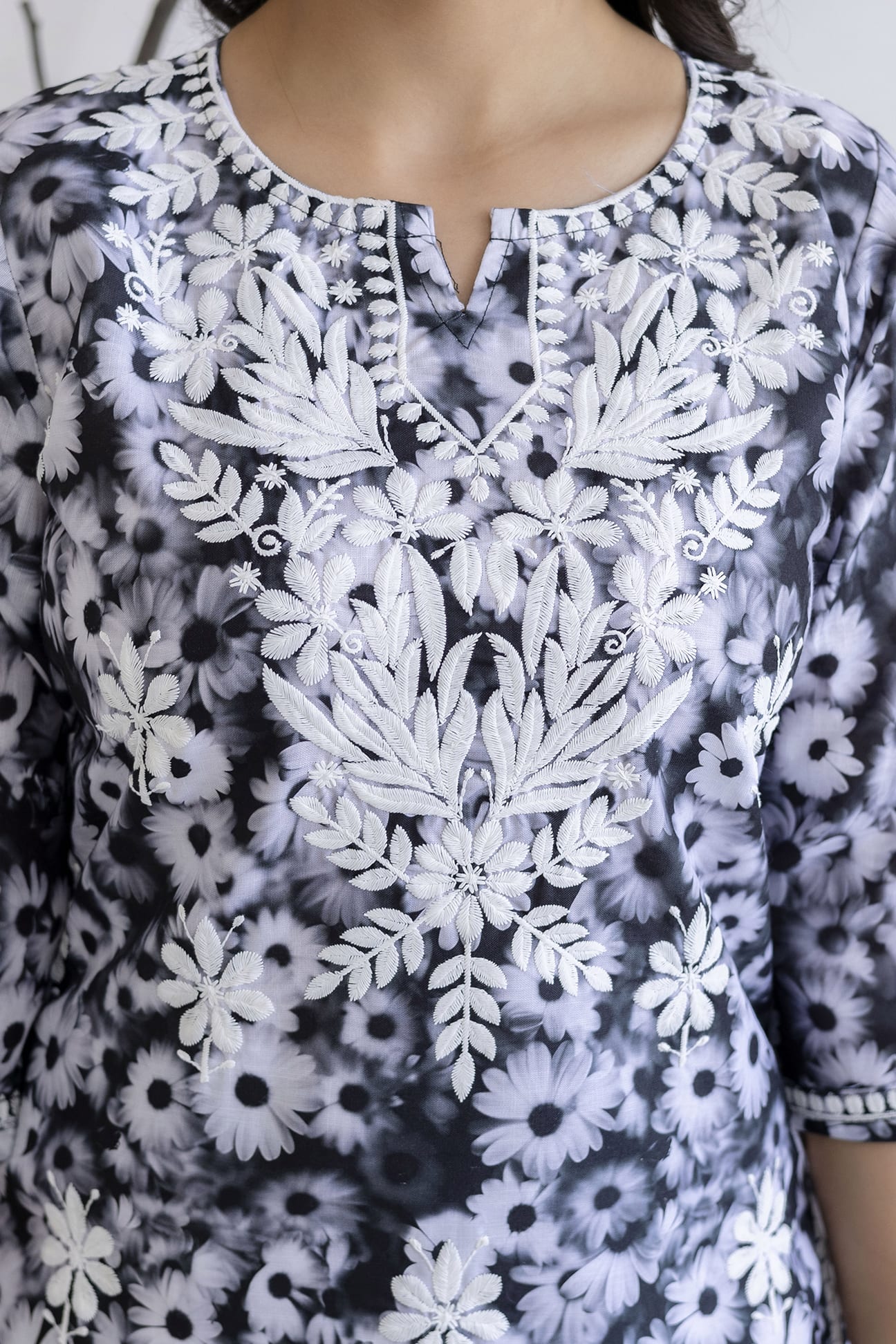 BLACK Original Chikankari Kurties With Mulmul Cotton Plazzo