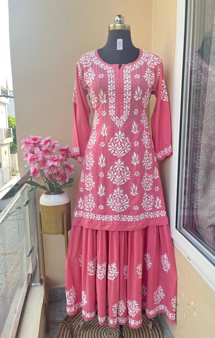 CORAL Beautiful Chikankari modal kurti garara set