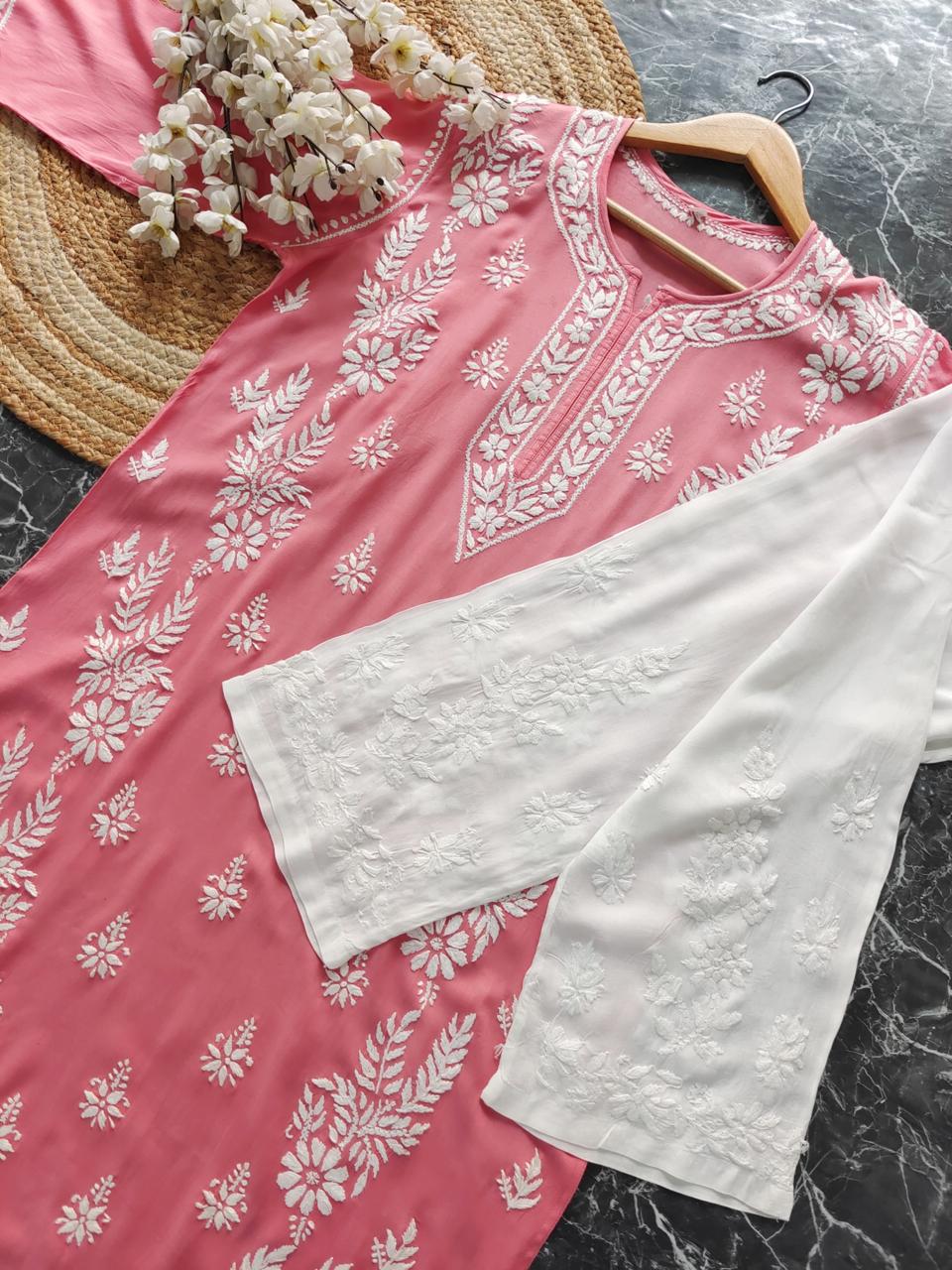 CORAL Rayon Chikankari Kurta With Palazzo