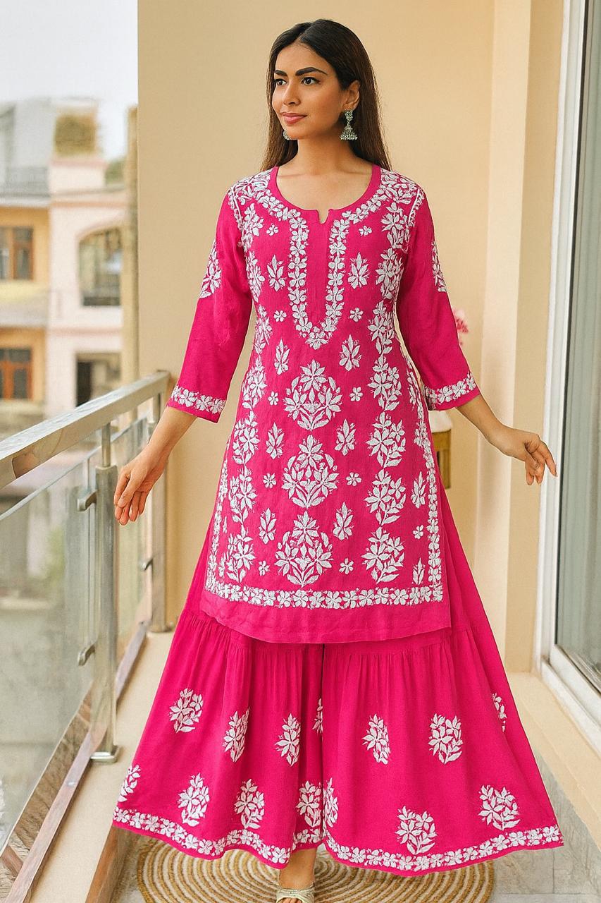 DARK PINK NEW STYLISH KURTA AND SARARA SET