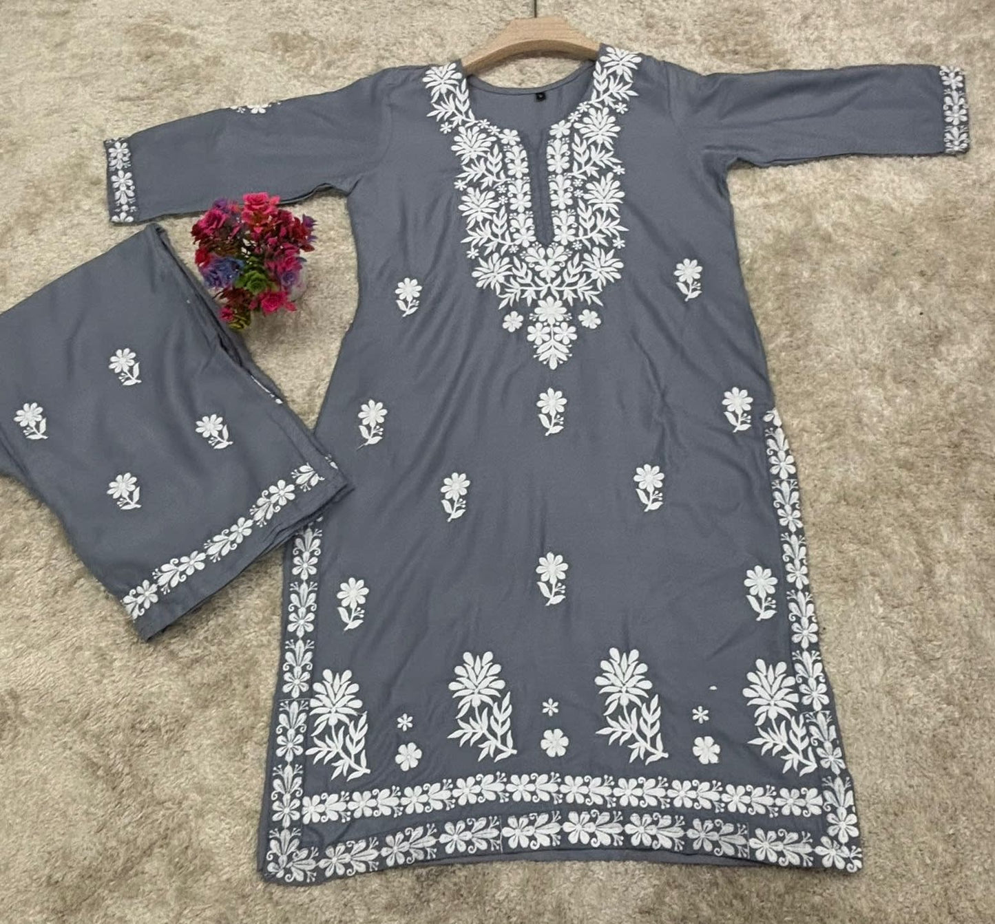 Grey Chikankari Kurtis For Women