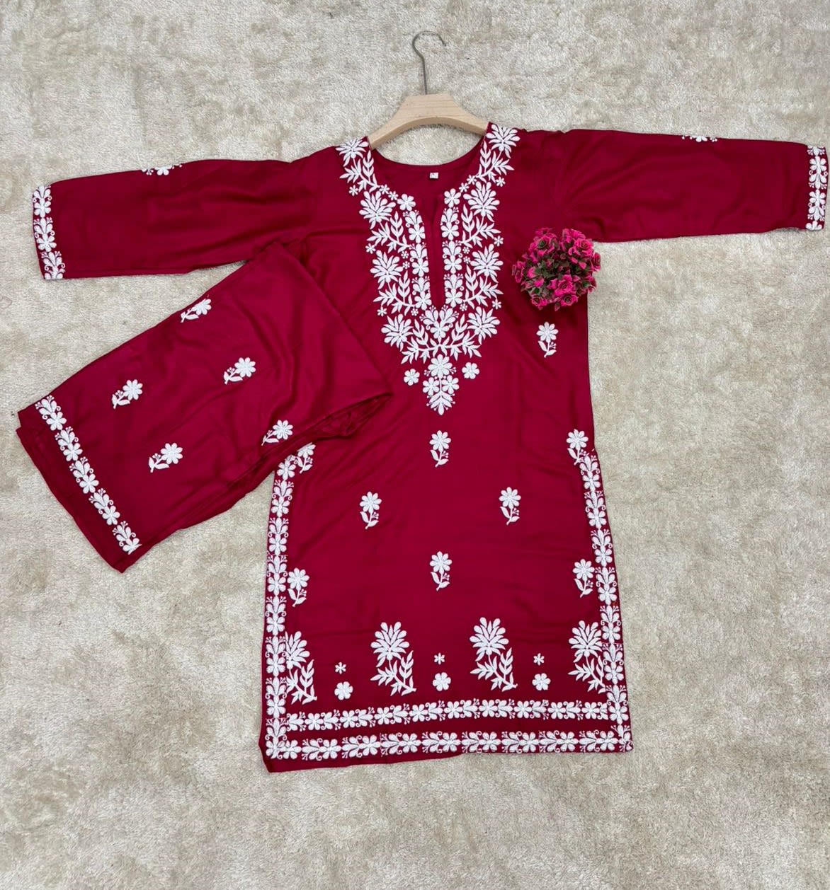 Maroon Chikankari Kurtis For Women