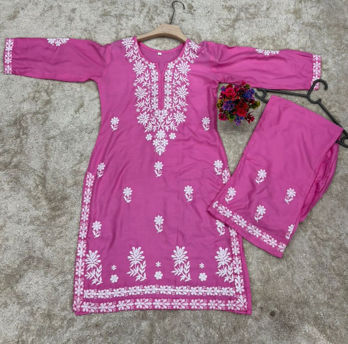 Pink Chikankari Kurtis For Women