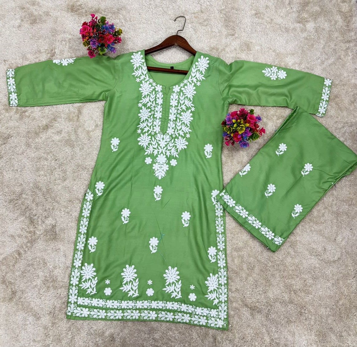 Pista Chikankari Kurtis For Women