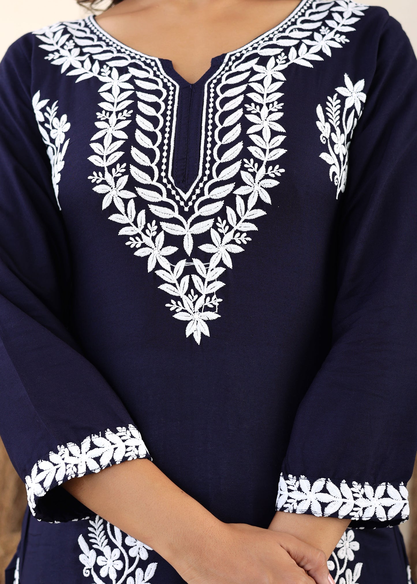 Blue Elegance In Every Threads Embroidery Rayon Chikankari Kurta Set For Women