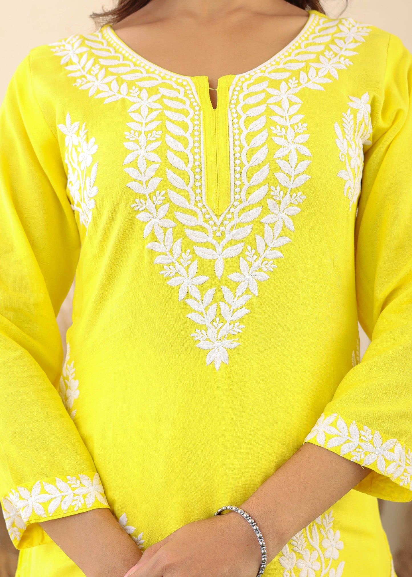 Lemon Elegance In Every Threads Embroidery Rayon Chikankari Kurta Set For Women