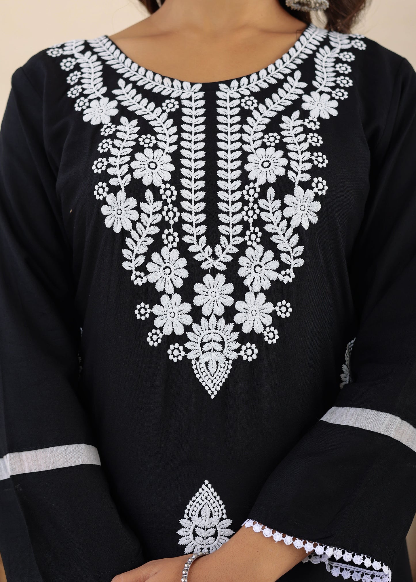 Black Rayon Embroidered Kurta, Pant With Dupatta Set For Women