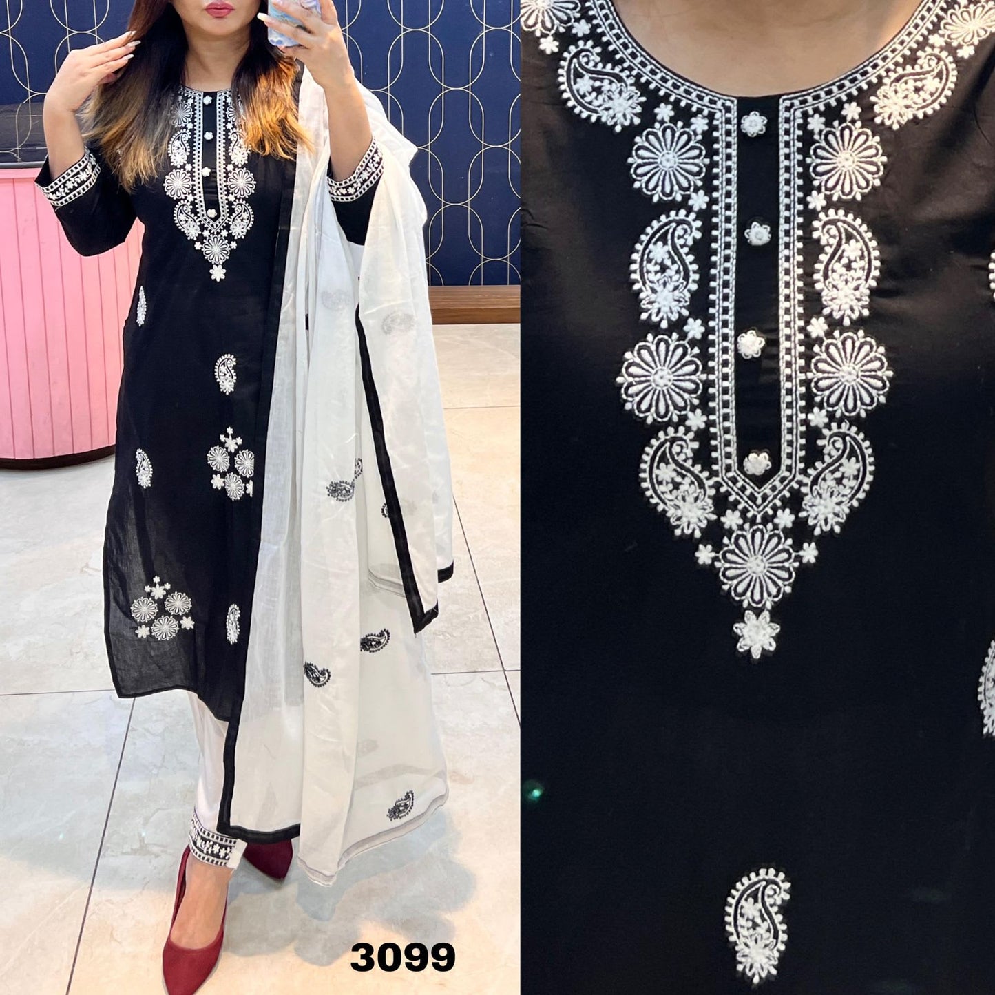 BLACK Elegant Embroidered Kurta Set with Dupatta for Women