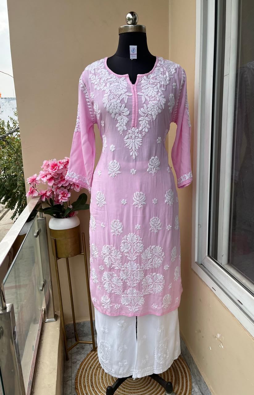 Baby Pink Kurta Set With Plazzo For Women
