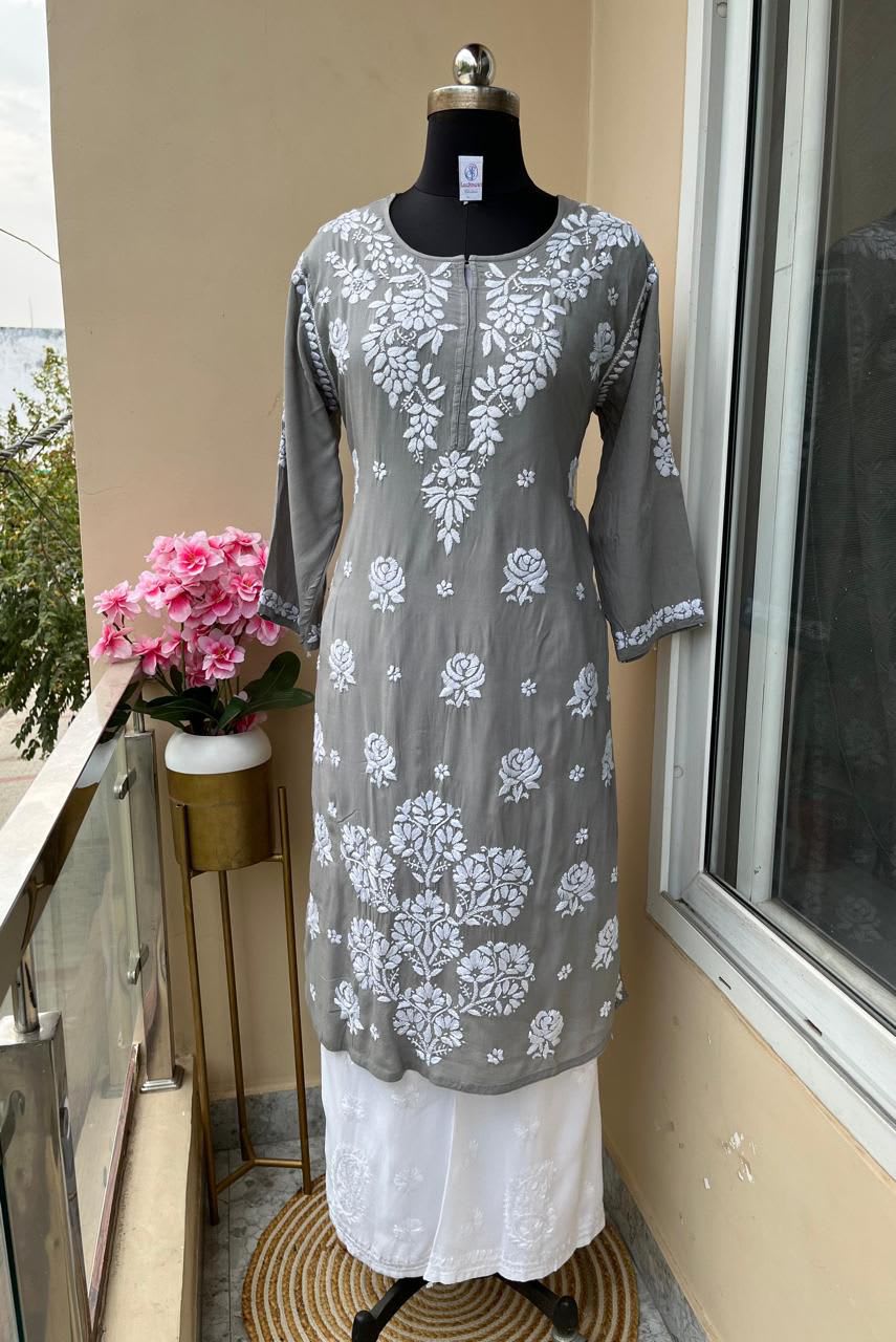 Grey Kurta Set With Plazzo For Women
