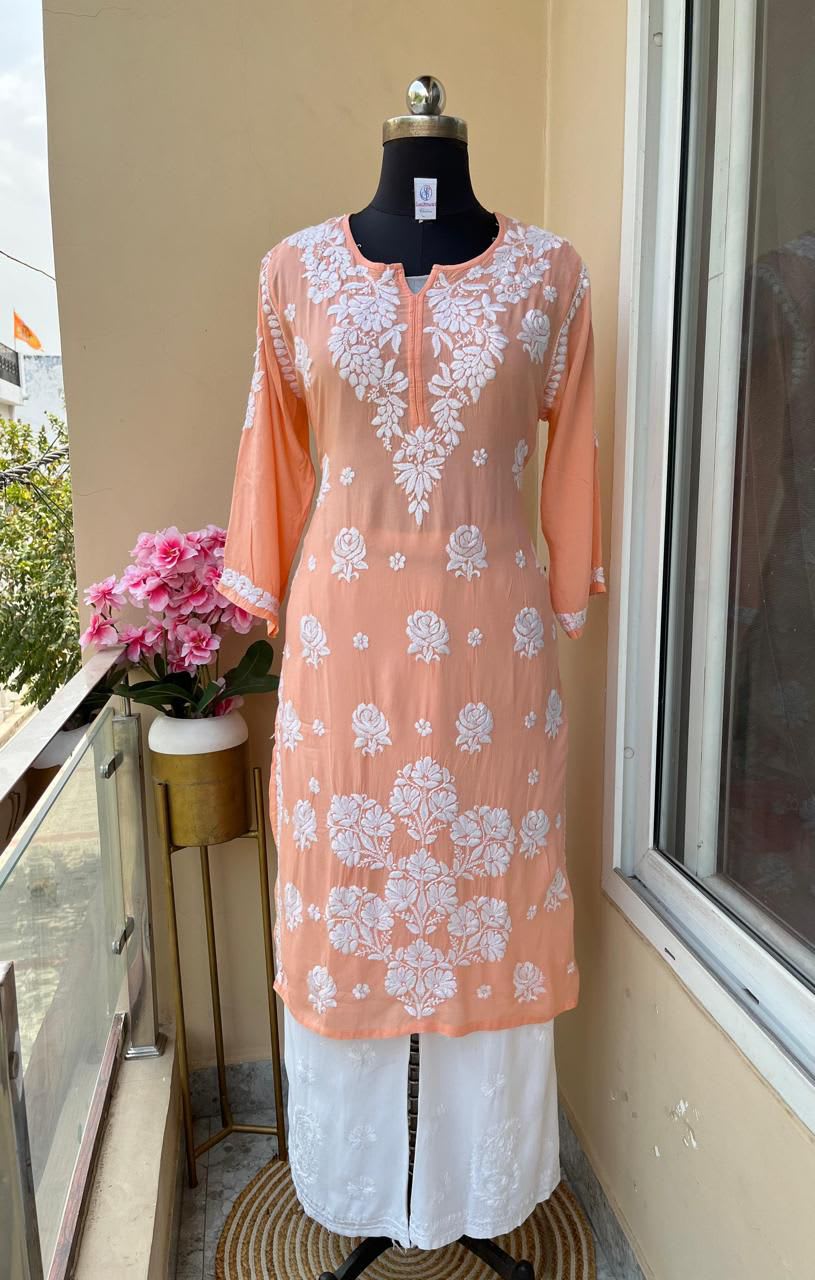 Peach Kurta Set With Plazzo For Women