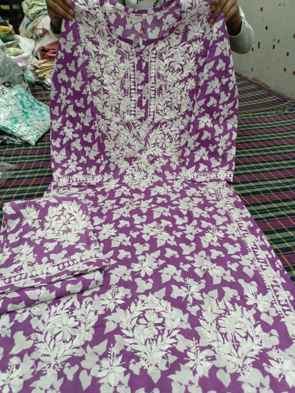 PURPLE Cotton Blend Women's Regular Kurta Set