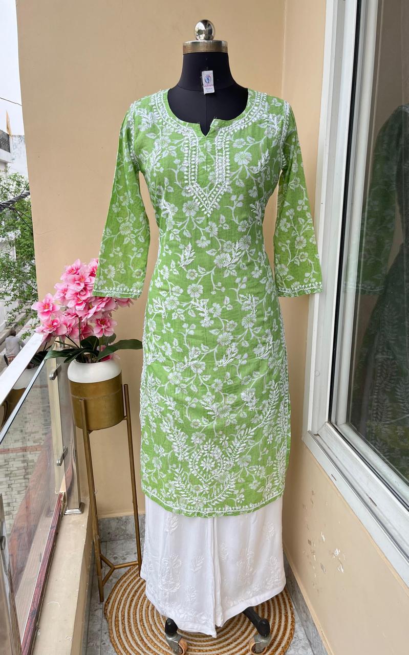 Perot Rayon Printed Kurti With Plazo Set For Women