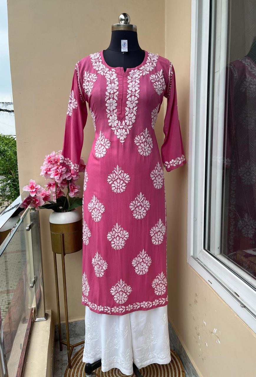DARK PINK Chikankari Kurta Set For Women