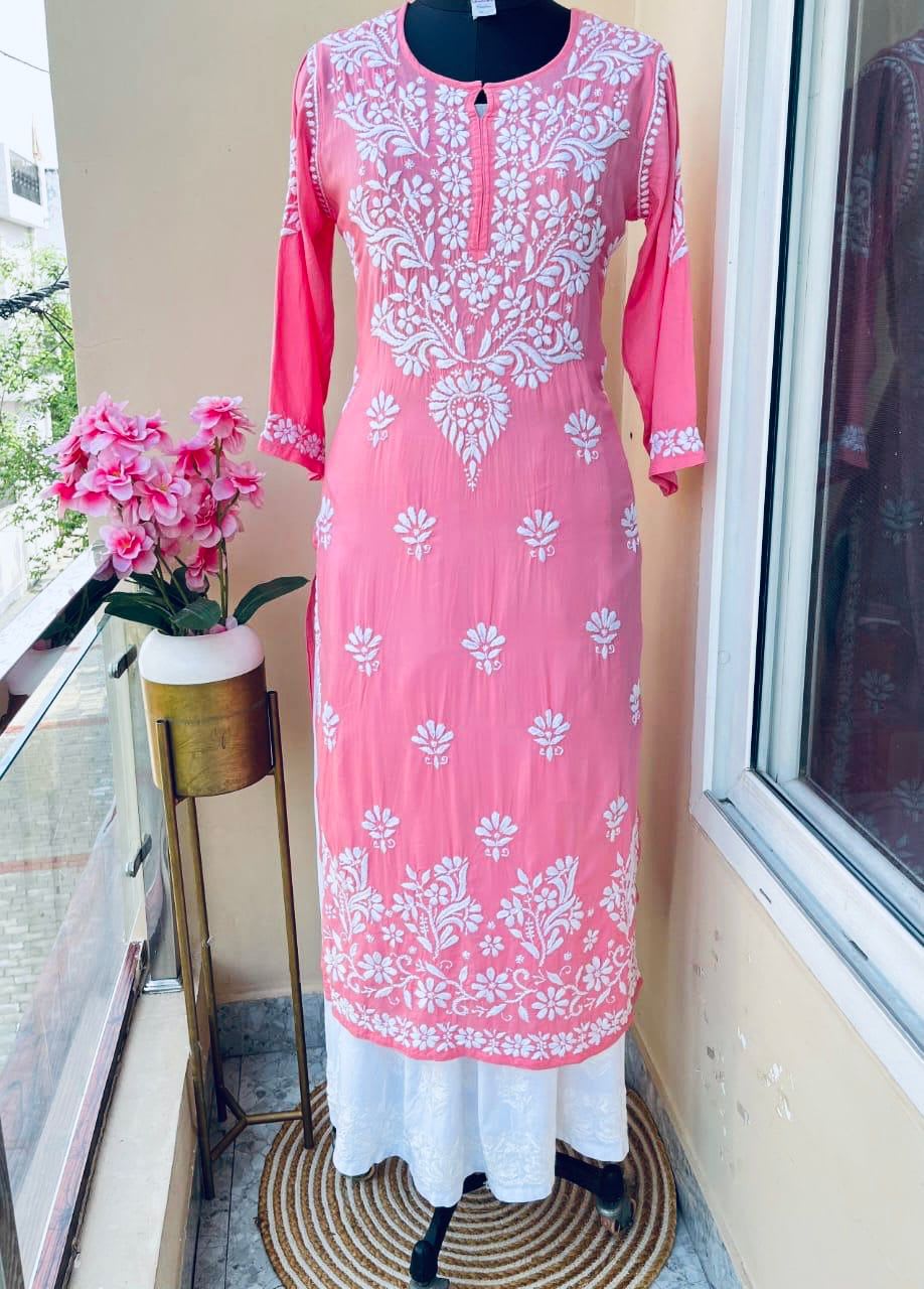PINK Primum Rayon Kurti And Thick cotton Plazo Set For Women