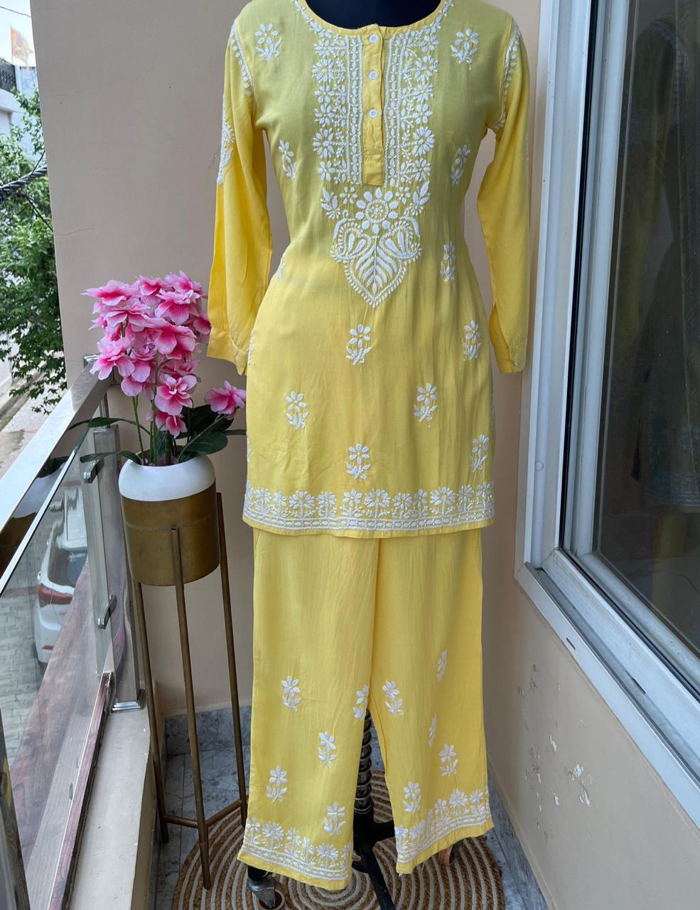 Light Lemon Premium Rayon Shirt Premium Rayon Plazzo Co-Ord Set For Women