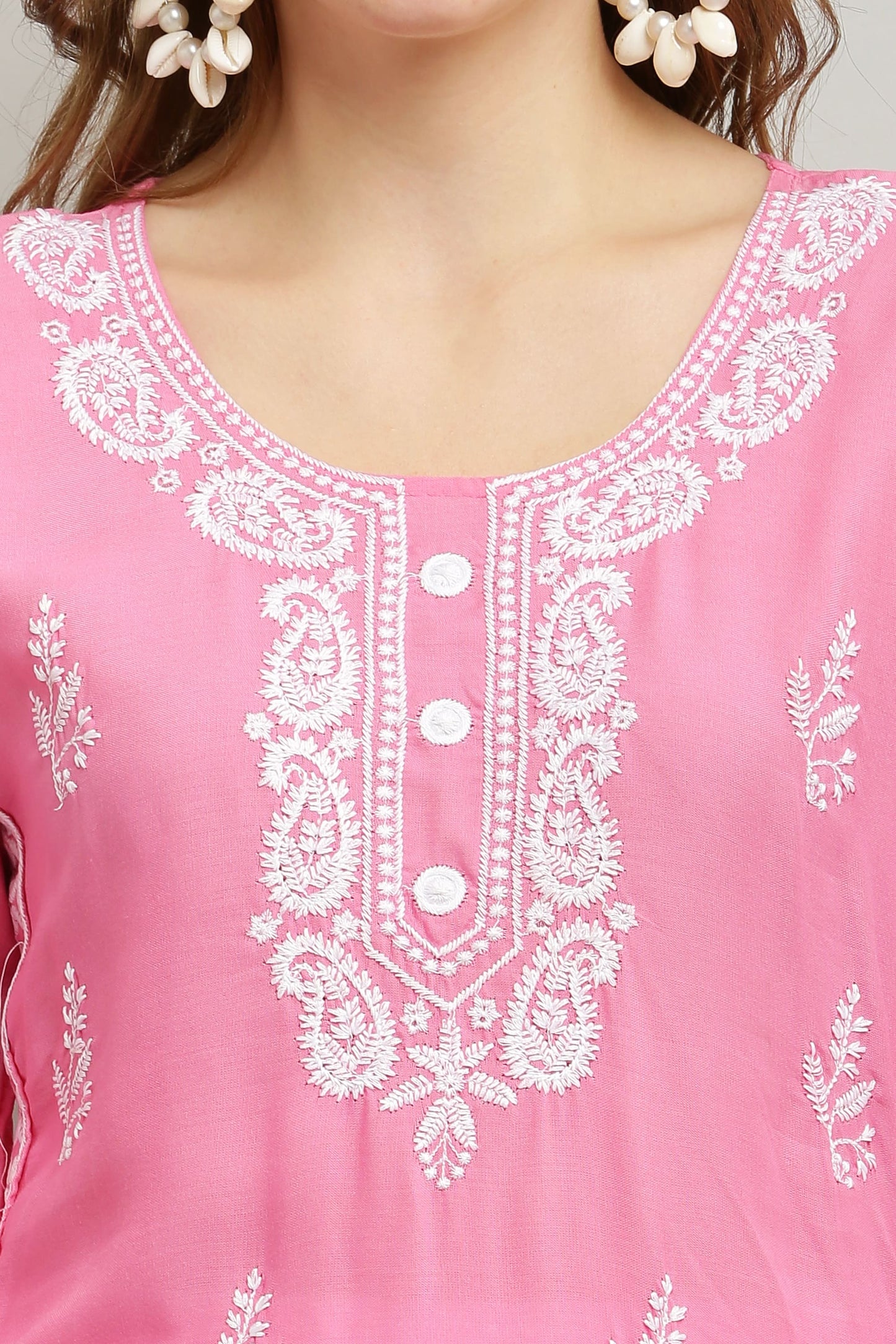 Pink Rayon Kurti With Dupatta And Bottom Wear 3 Piece Set For Women