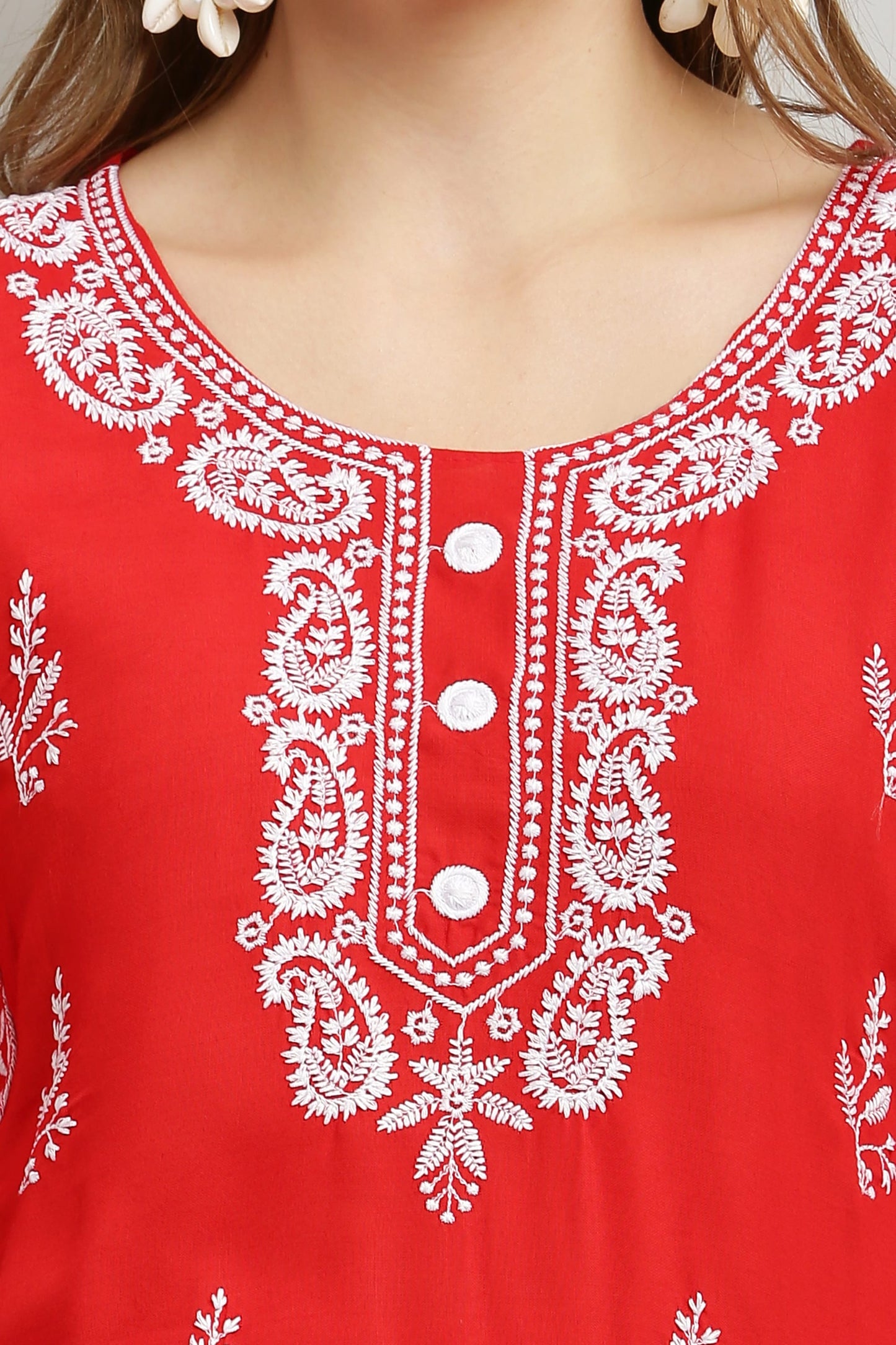 Red Rayon Kurti With Dupatta And Bottom Wear 3 Piece Set For Women