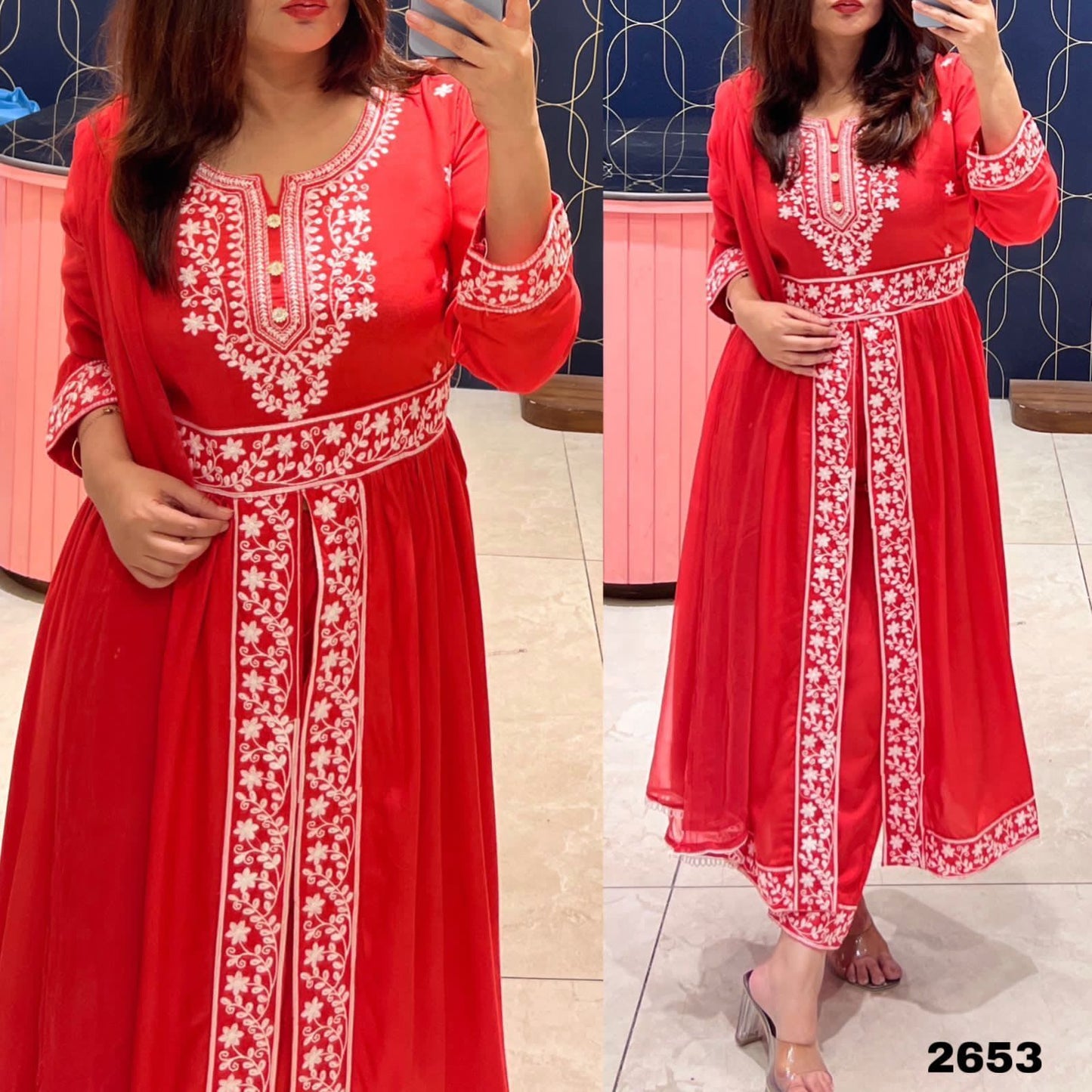 RED Rayon Palazzo Suit with Gown Indo western Dress