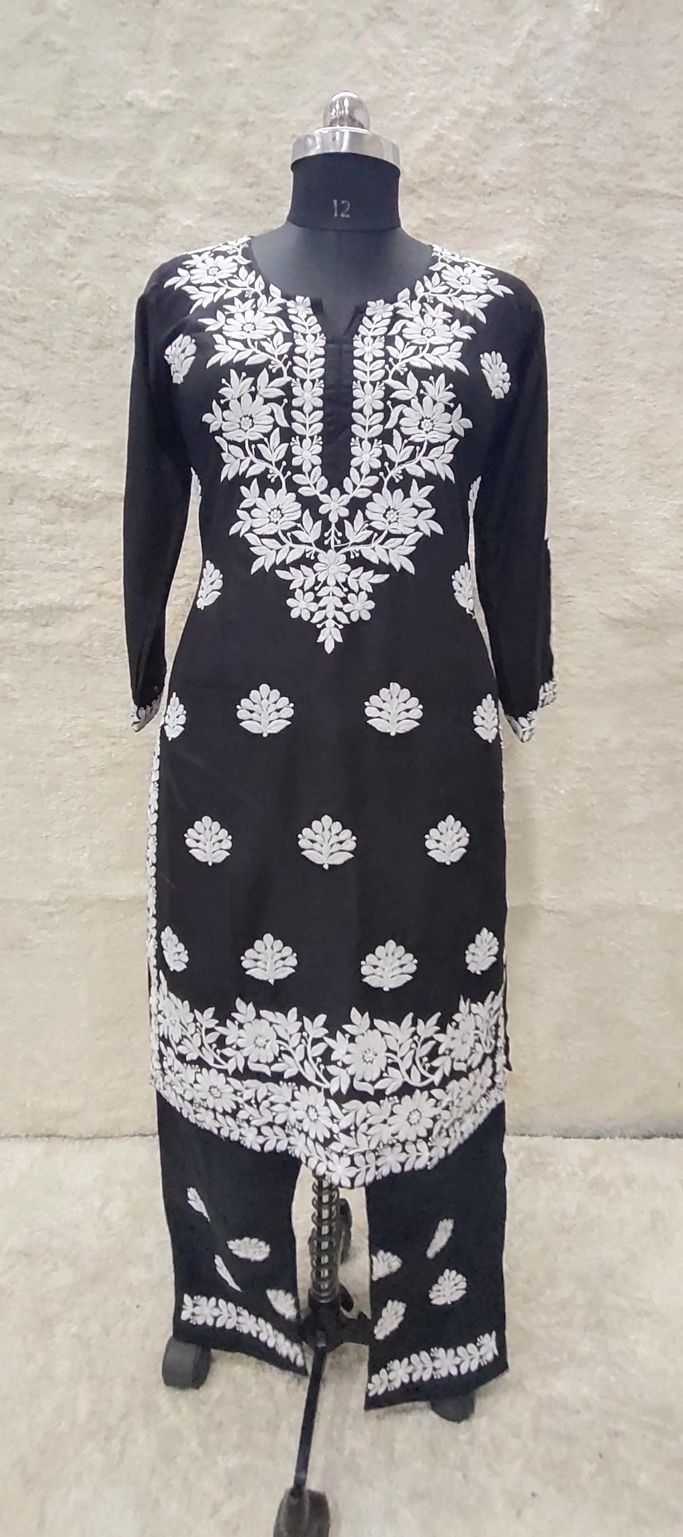 BLACK Women Embroidery Chikankari Kurti Plazzo set