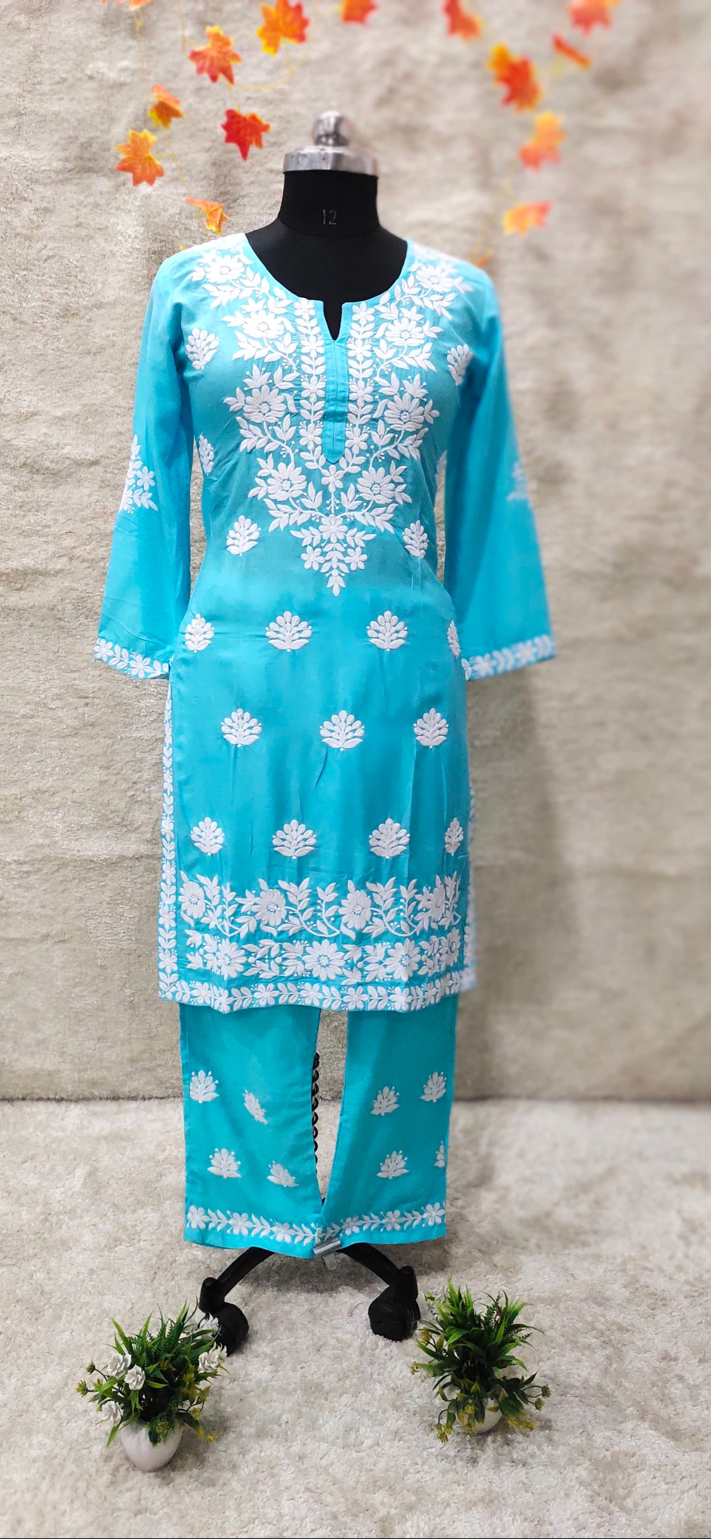 FIROJI Women Embroidery Chikankari Kurti Plazzo set