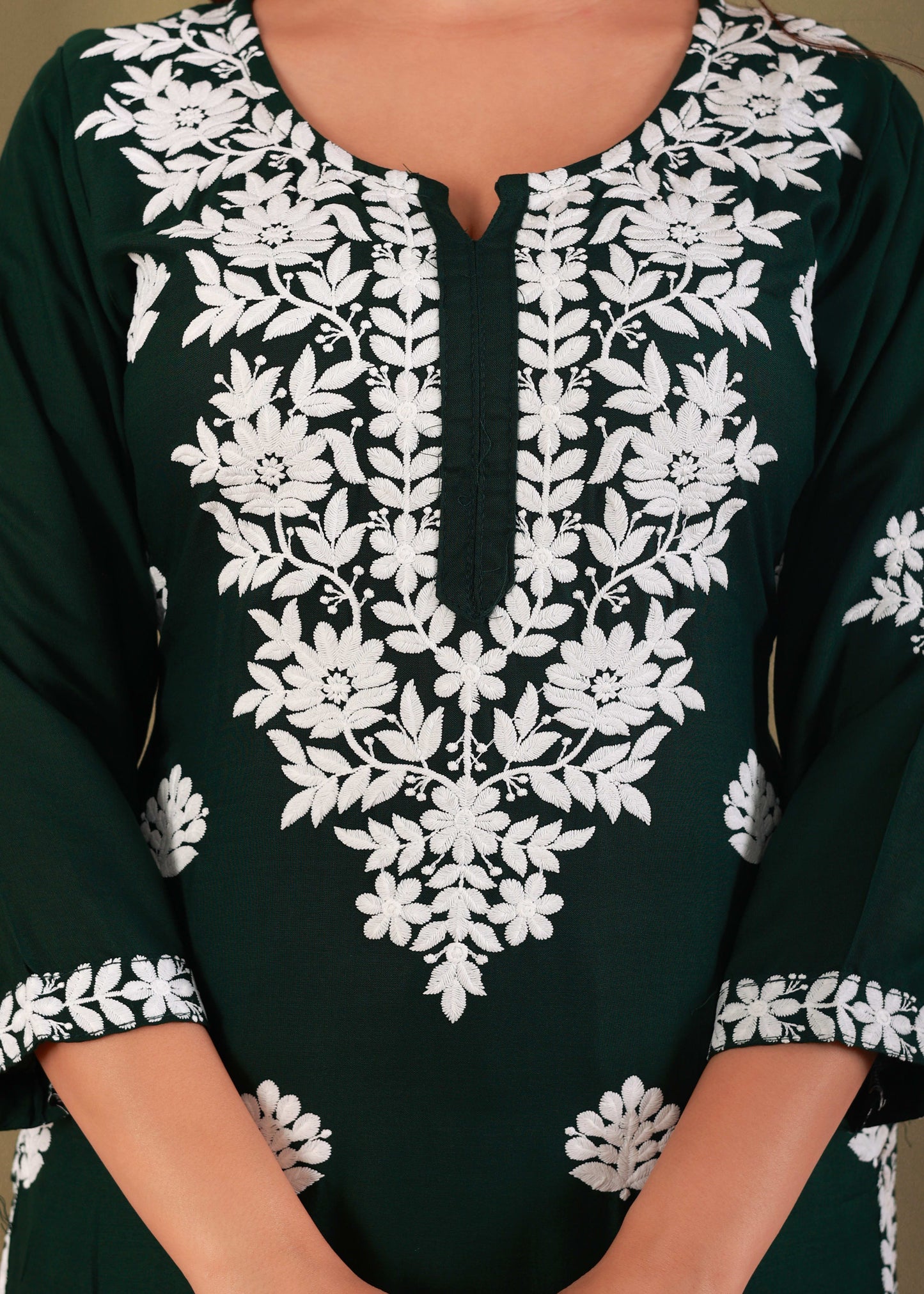 Green Exclusive Modal Kurti With The Plazzo Chikankari Fabric For Women