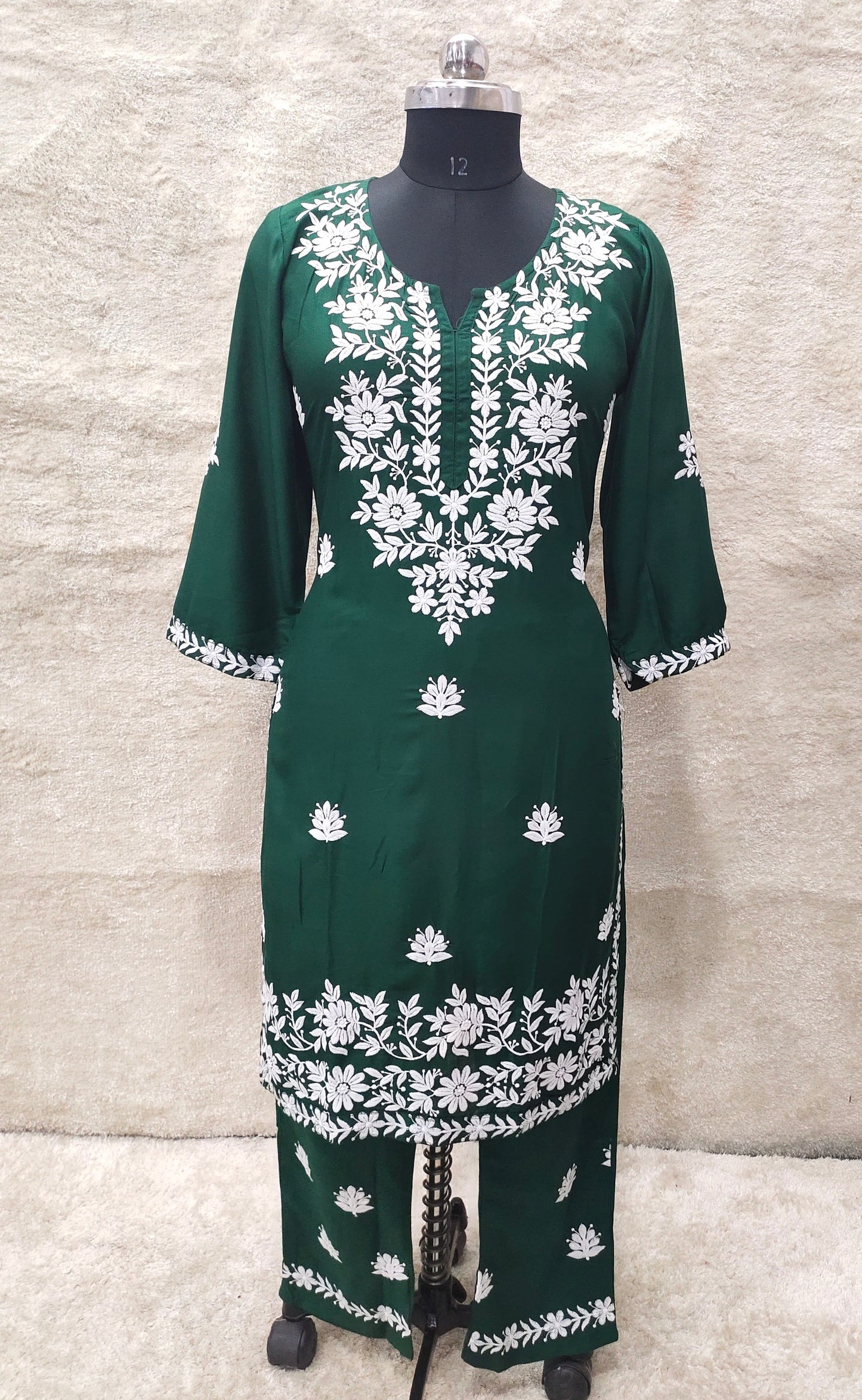 GREEN Women Embroidery Chikankari Kurti Plazzo set