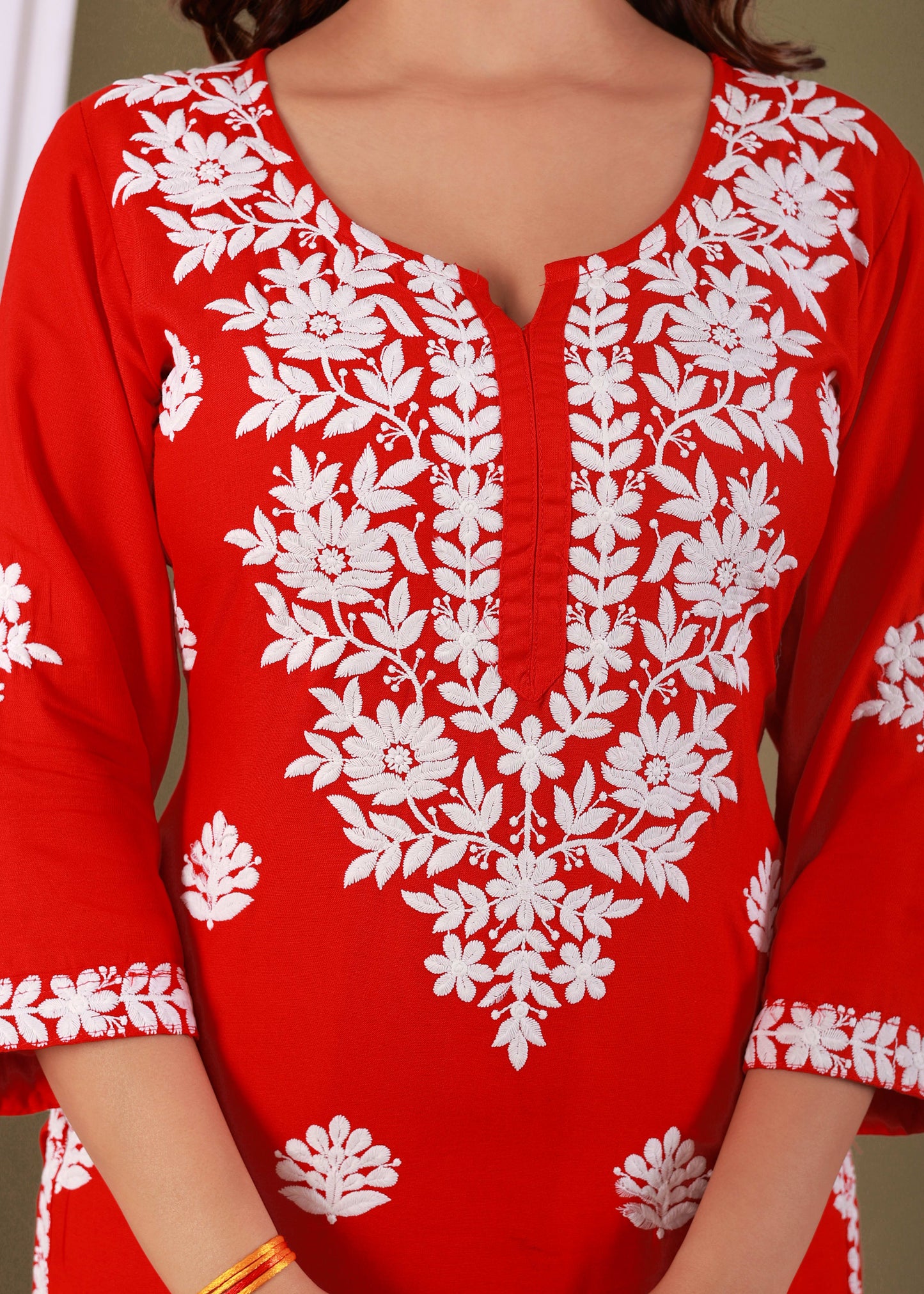 Red Exclusive Modal Kurti With The Plazzo Chikankari Fabric For Women