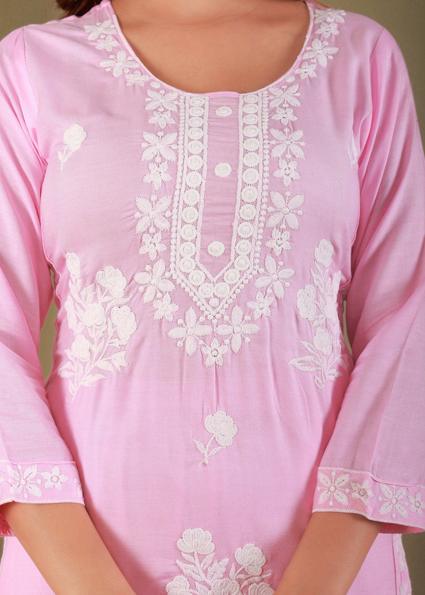 Baby Pink Rayon Embroidered Kurta, Pant With Dupatta Set For Women