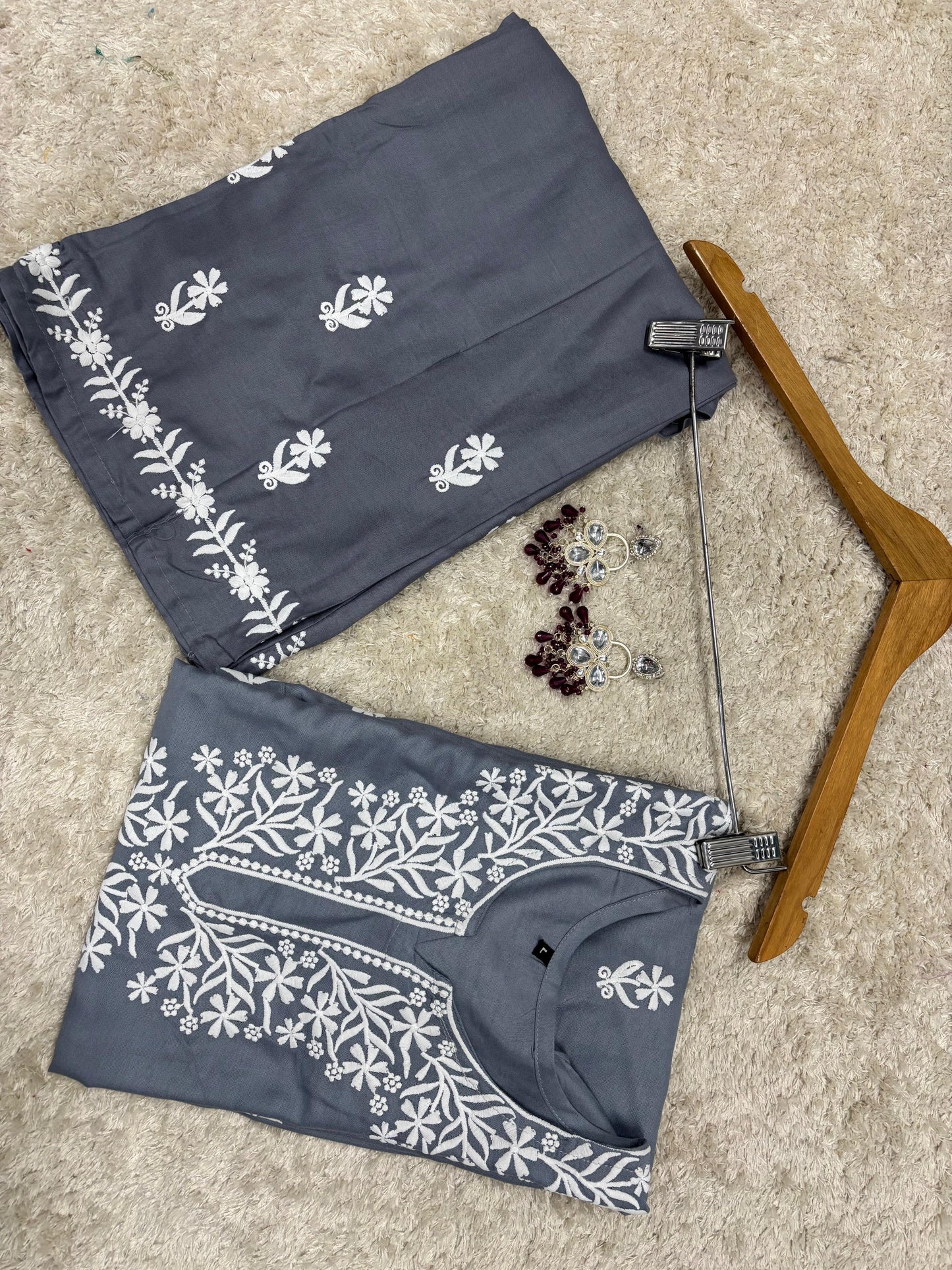 GREY Chikankari Kurti Set online at best price
