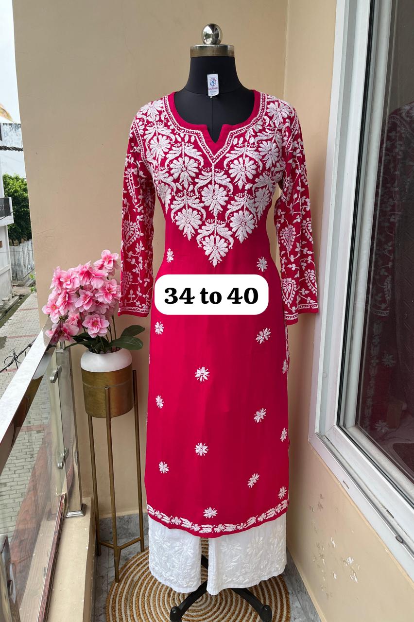 GAJARI Chikankari Work Cotton Thread Rayon Palazo Kurtis