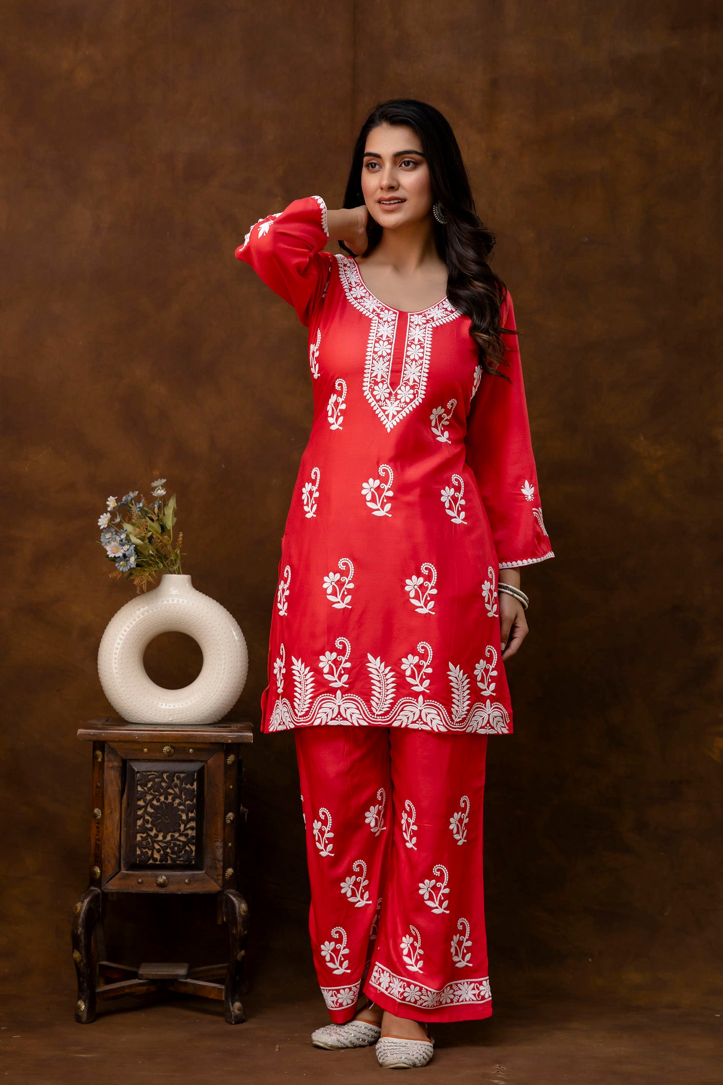 GAJARI Women Rayon Ethnic Top Plazzo Set