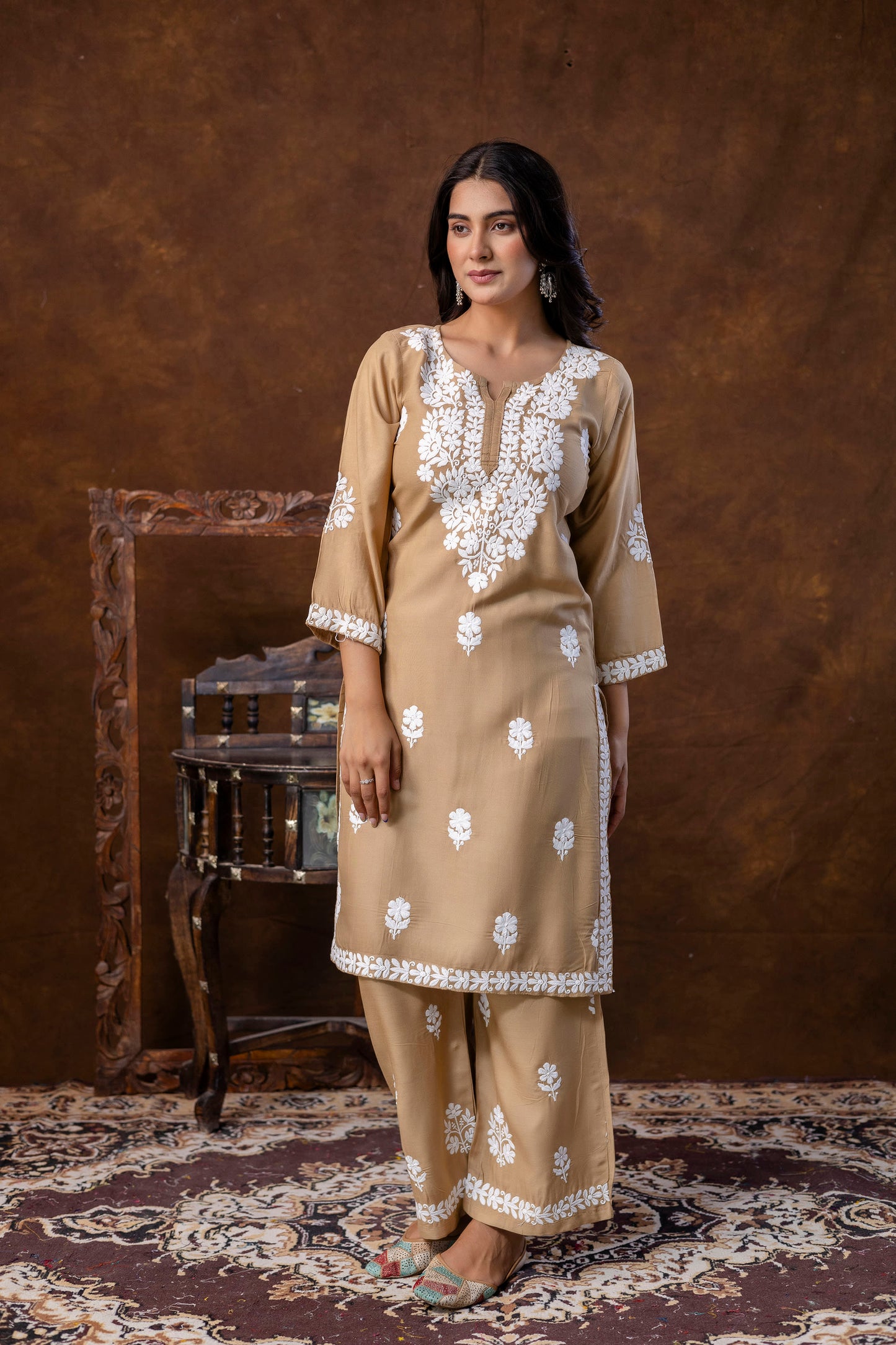 KHAKHI Women Rayon Embroidered Kurta Set