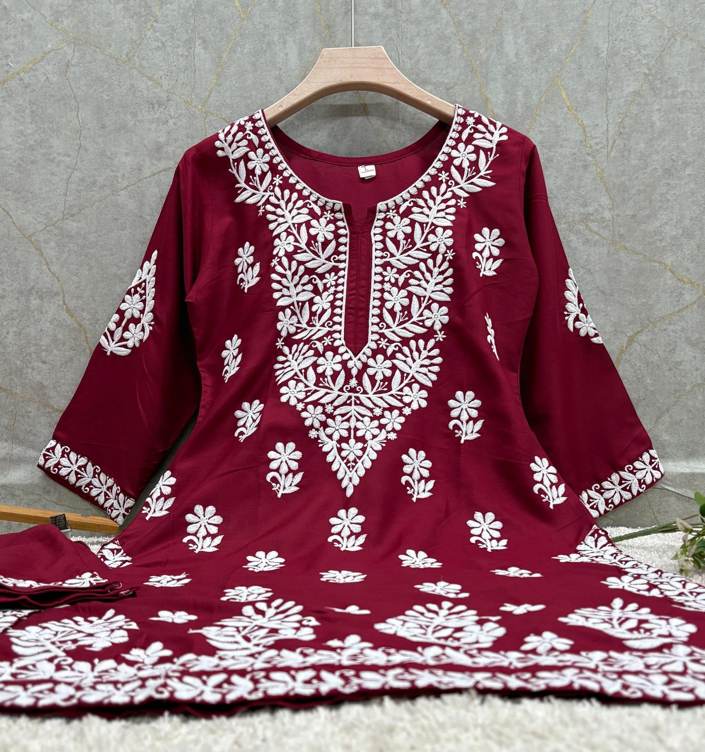 MAROON Chikankari Kurti Set Online At Best Price For Women