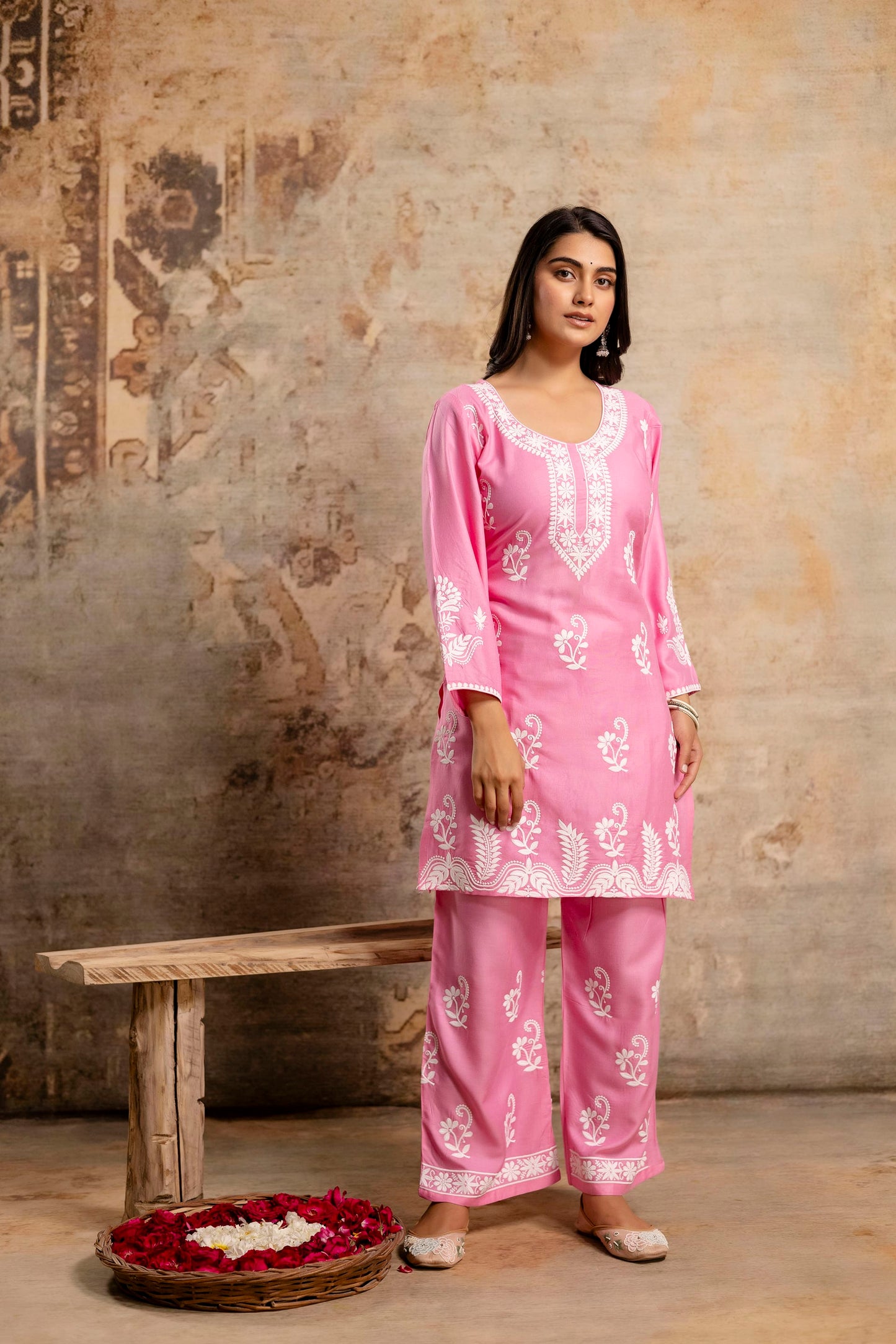 PINK Women Rayon Ethnic Top Plazzo Set