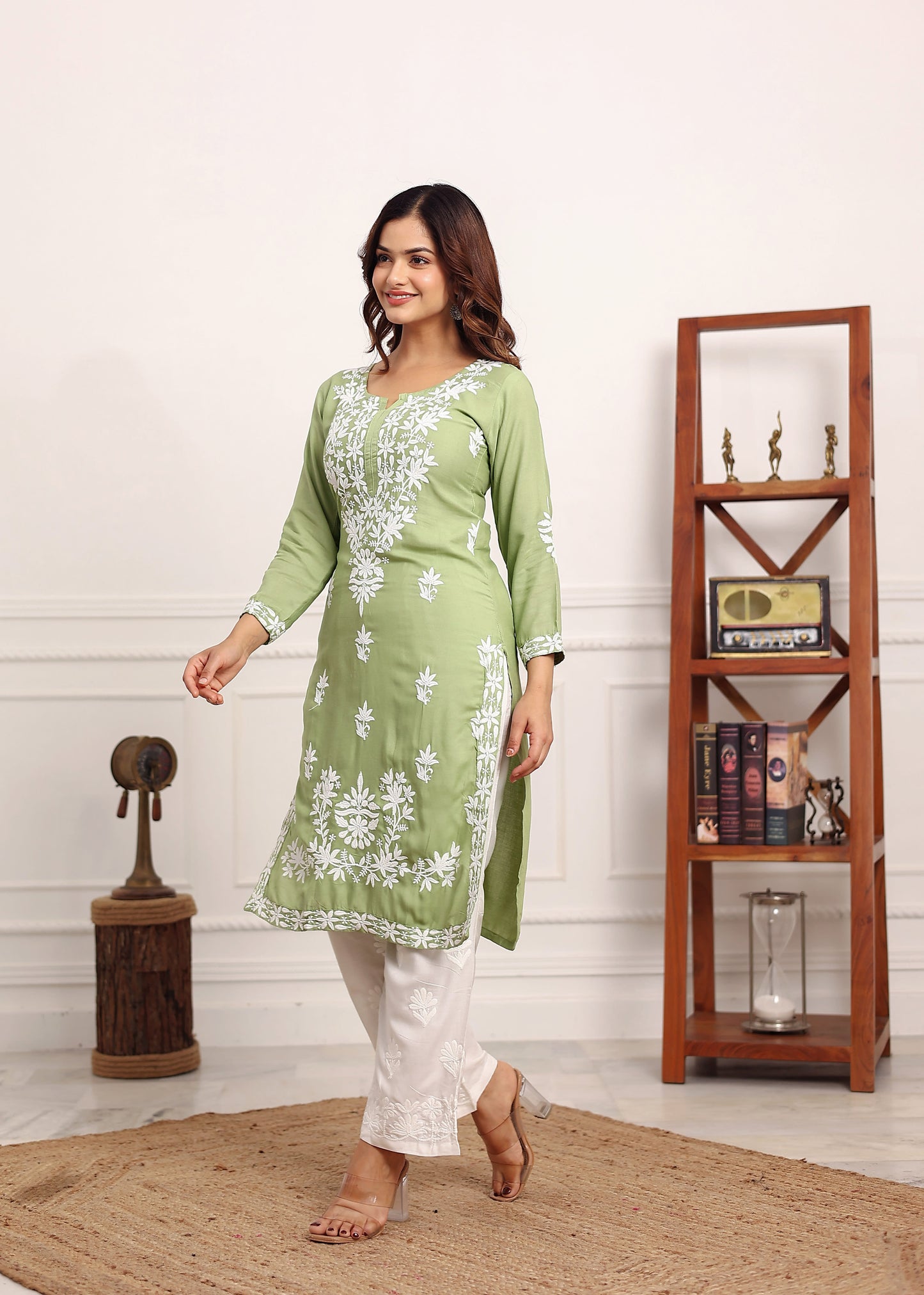 PISTA Elegant Chikankari Below Knee Length Kurti Plazo Set Perfect For All Occasion