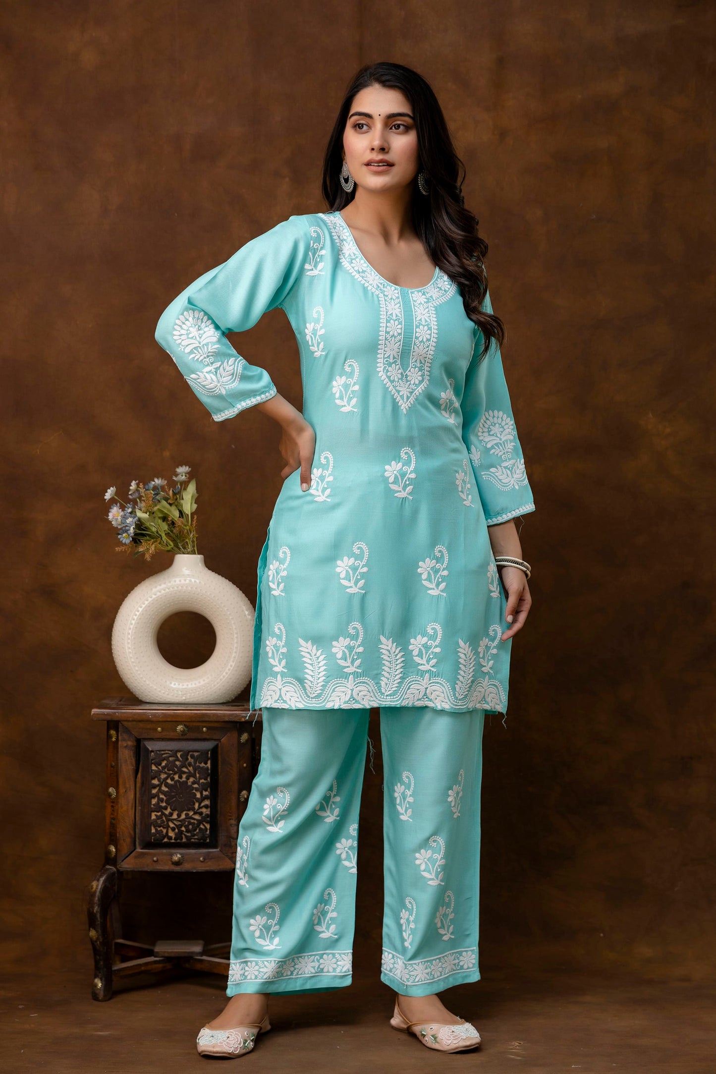 POOL Women Rayon Ethnic Top Plazzo Set