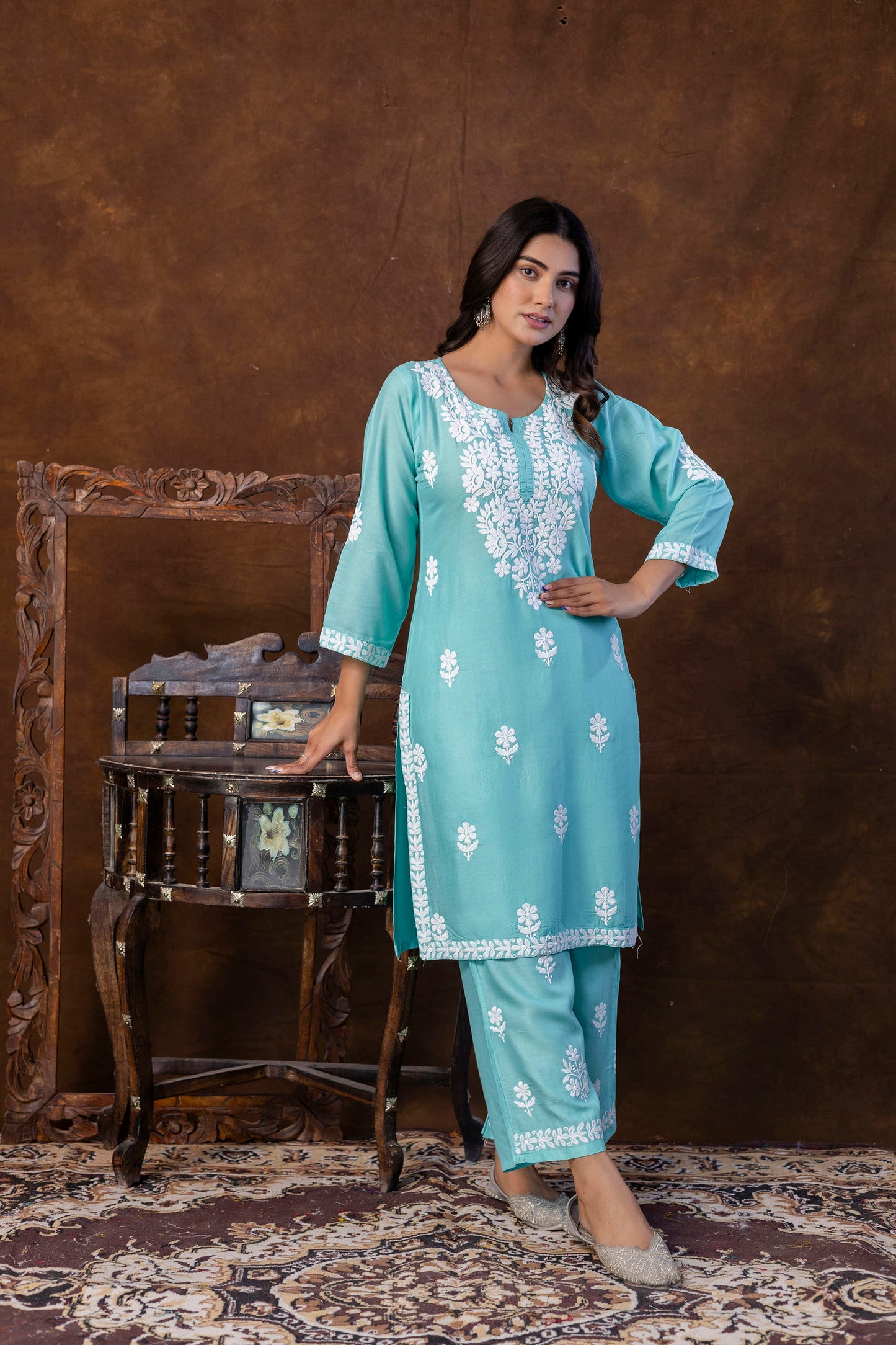 POOL Women Rayon Embroidered Kurta Set