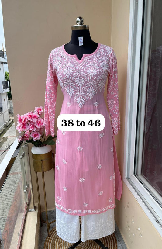BABY PINK Chikankari Work Cotton Thread Rayon Palazo Kurtis