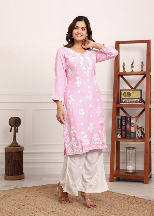 BABY PINK Embroidered Chikan Kurta with plazzo ethnic Indian wear- Chikankari Work