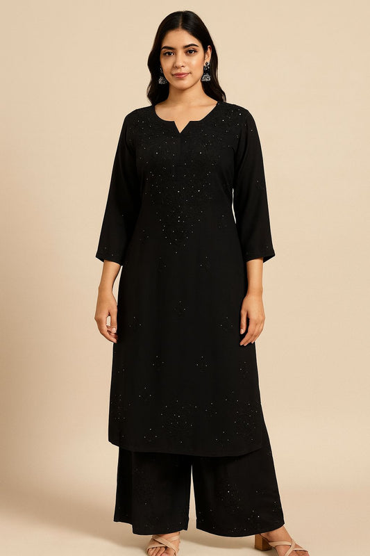 BLACK Chikankari Kurta and plazzo set with mukaish work