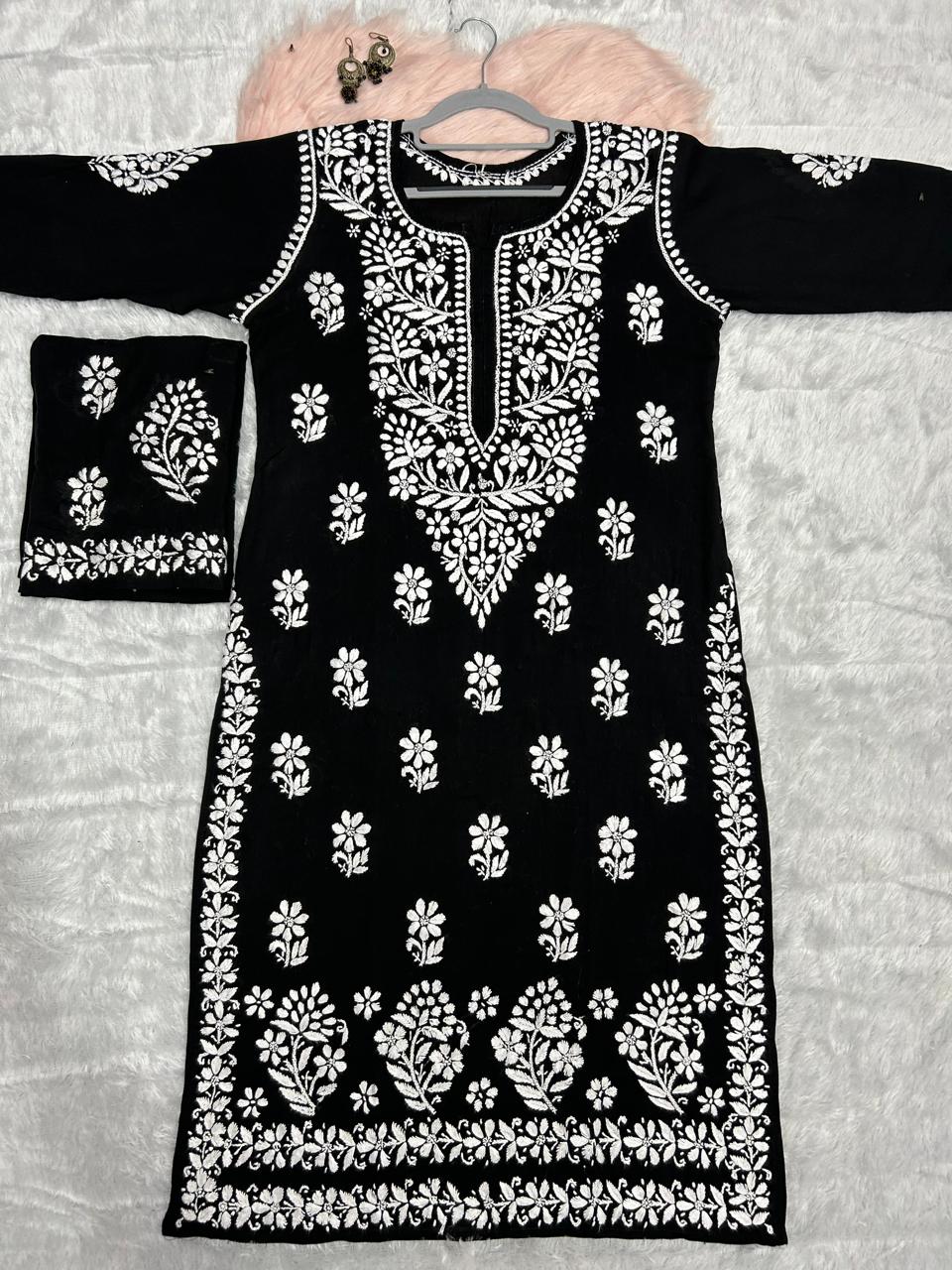 BLACK Chikankari Kurti Set Online At Best Price For Women