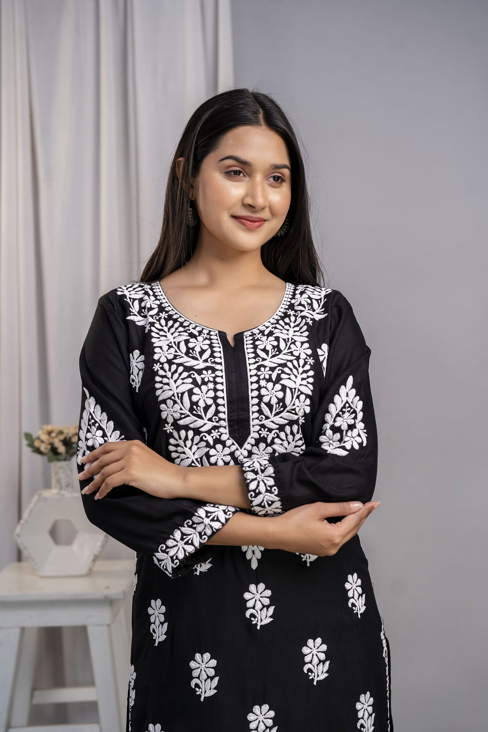 BLACK Chikankari Kurti and Plazzo Set for Girls and Women (Modal Kurti)