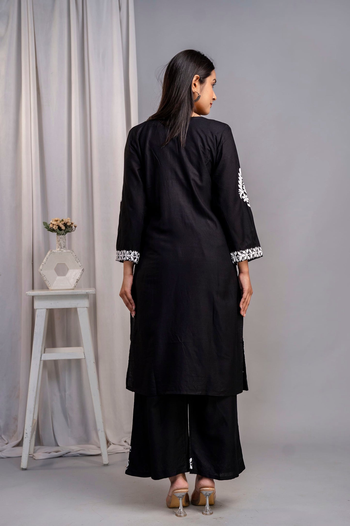 BLACK Chikankari Kurti and Plazzo Set for Girls and Women (Modal Kurti)