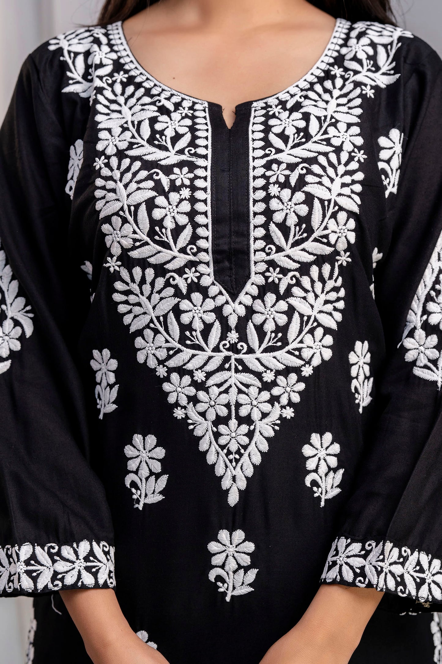 BLACK Chikankari Kurti and Plazzo Set for Girls and Women (Modal Kurti)