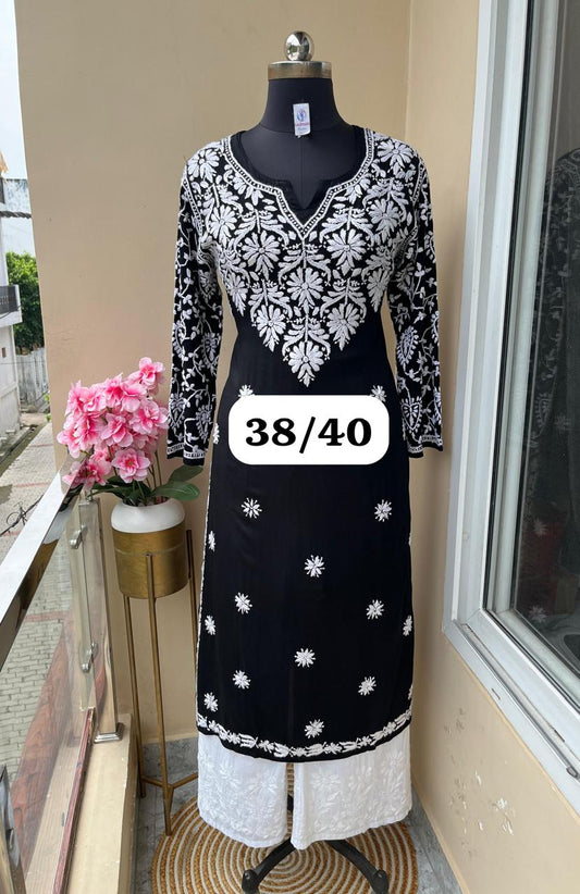 BLACK Chikankari Work Cotton Thread Rayon Palazo Kurtis