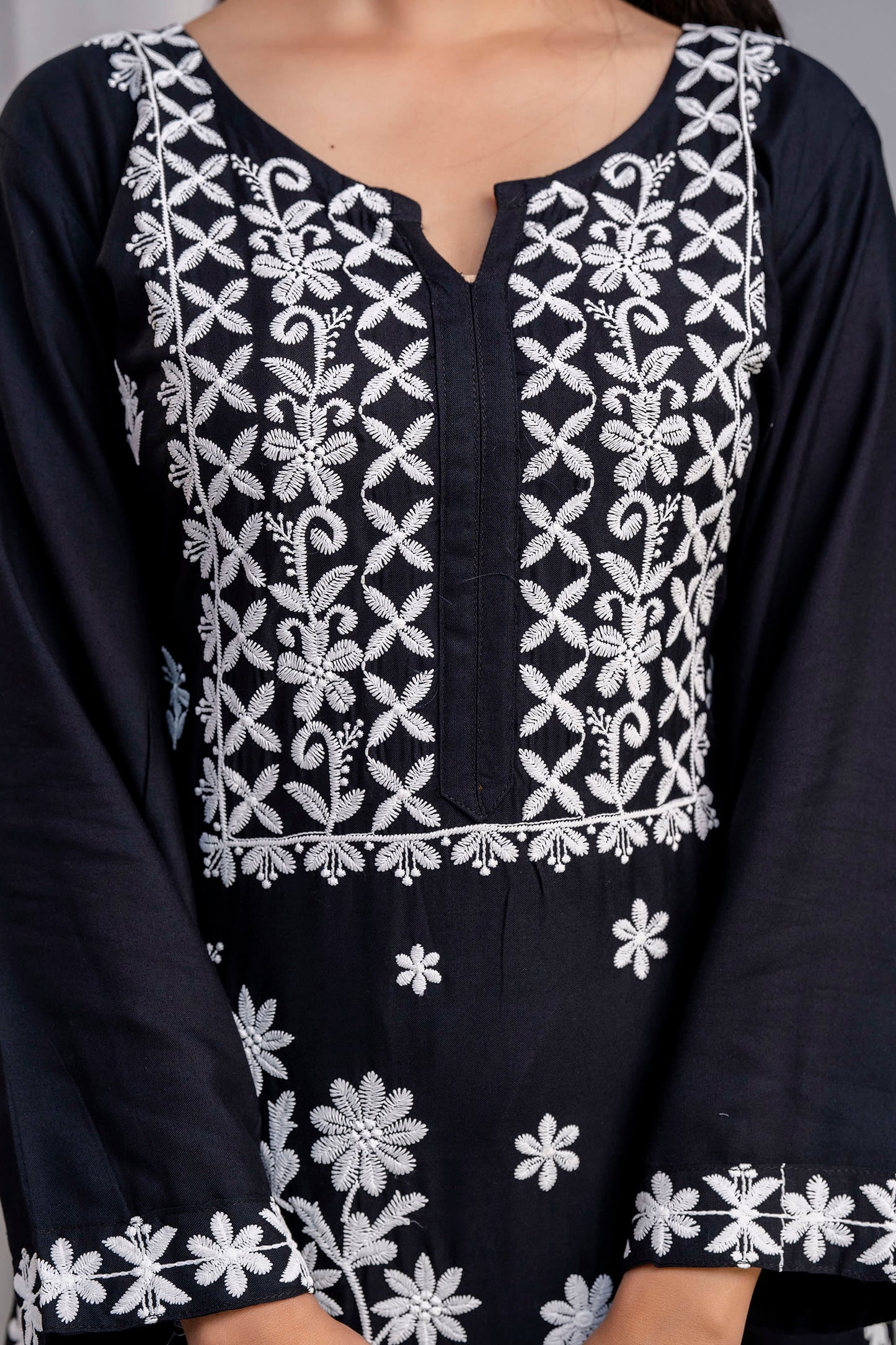 BLACK Elegant Embroidered Kurta Set with Dupatta for Women