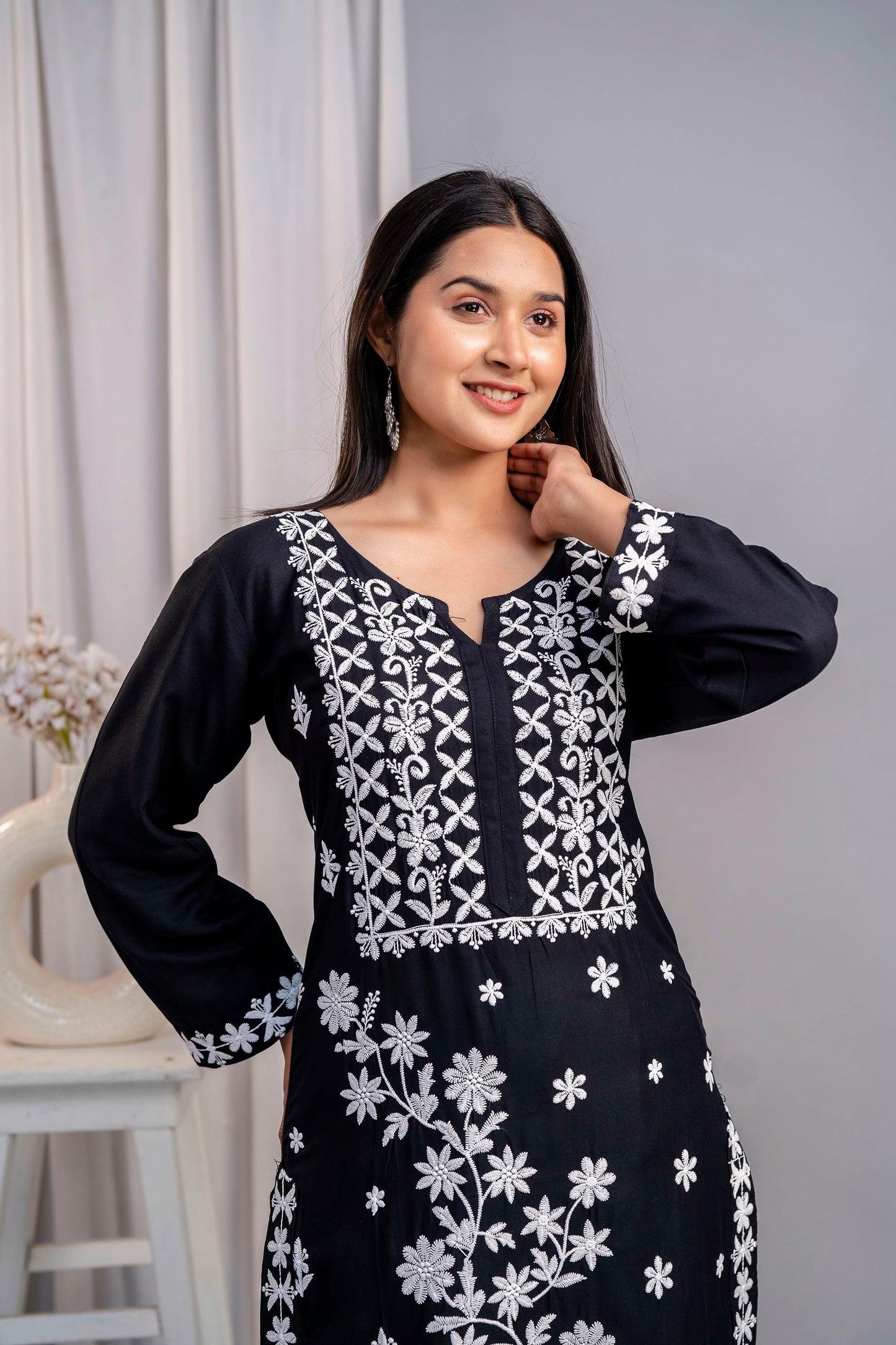 BLACK Elegant Embroidered Kurta Set with Dupatta for Women